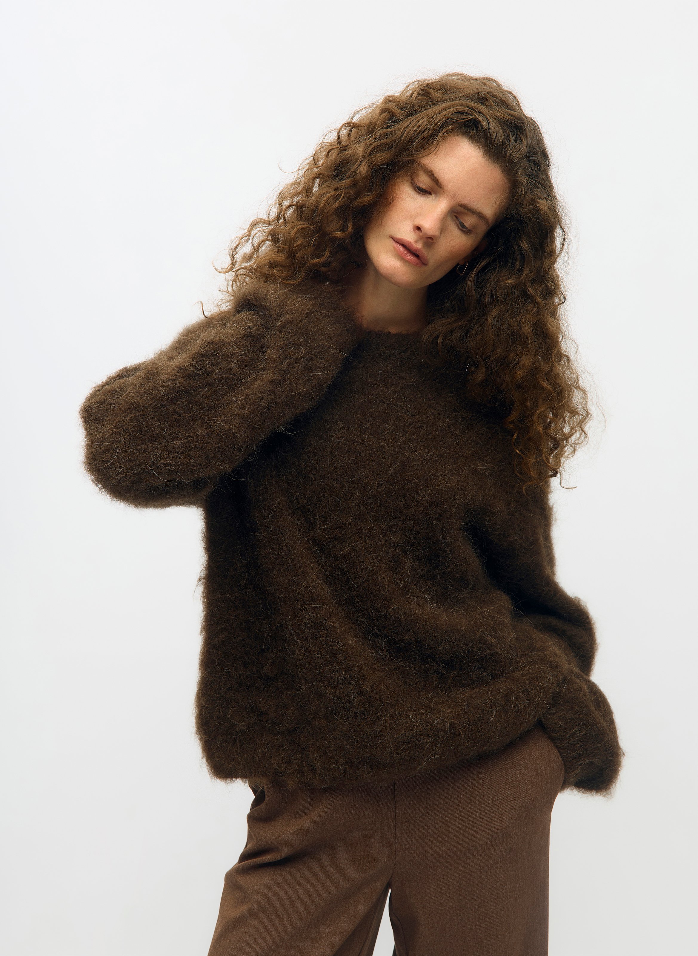 Pull ample col rond en laine mélangée OBJECT Marron