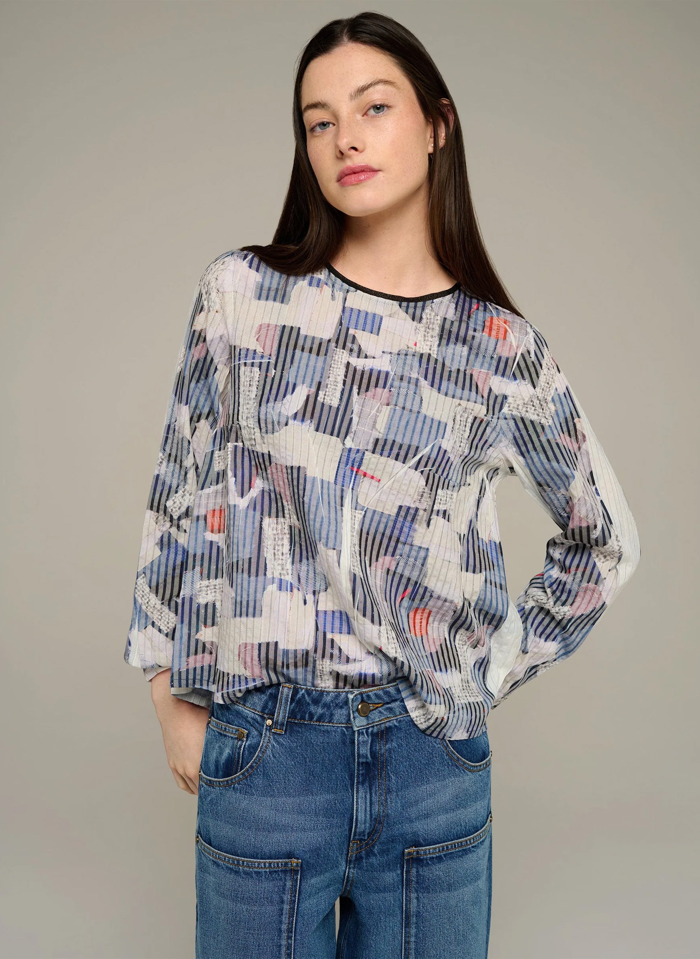 Oversize-Bluse mit klassischem Kragen und Print COTELAC ACOTE Blau
