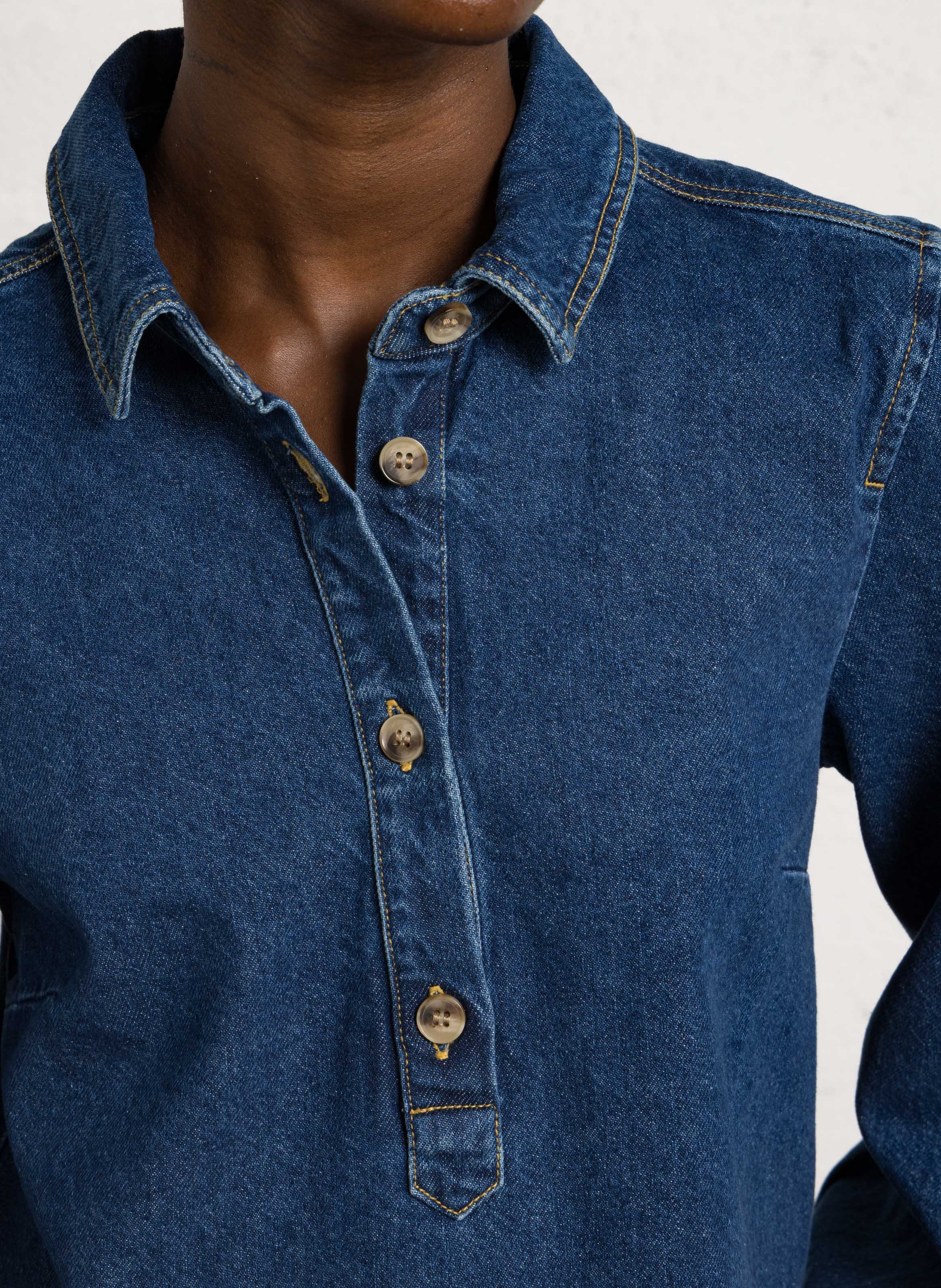 Blouse met polokraag van katoenen denim ARMOR LUX Blauw
