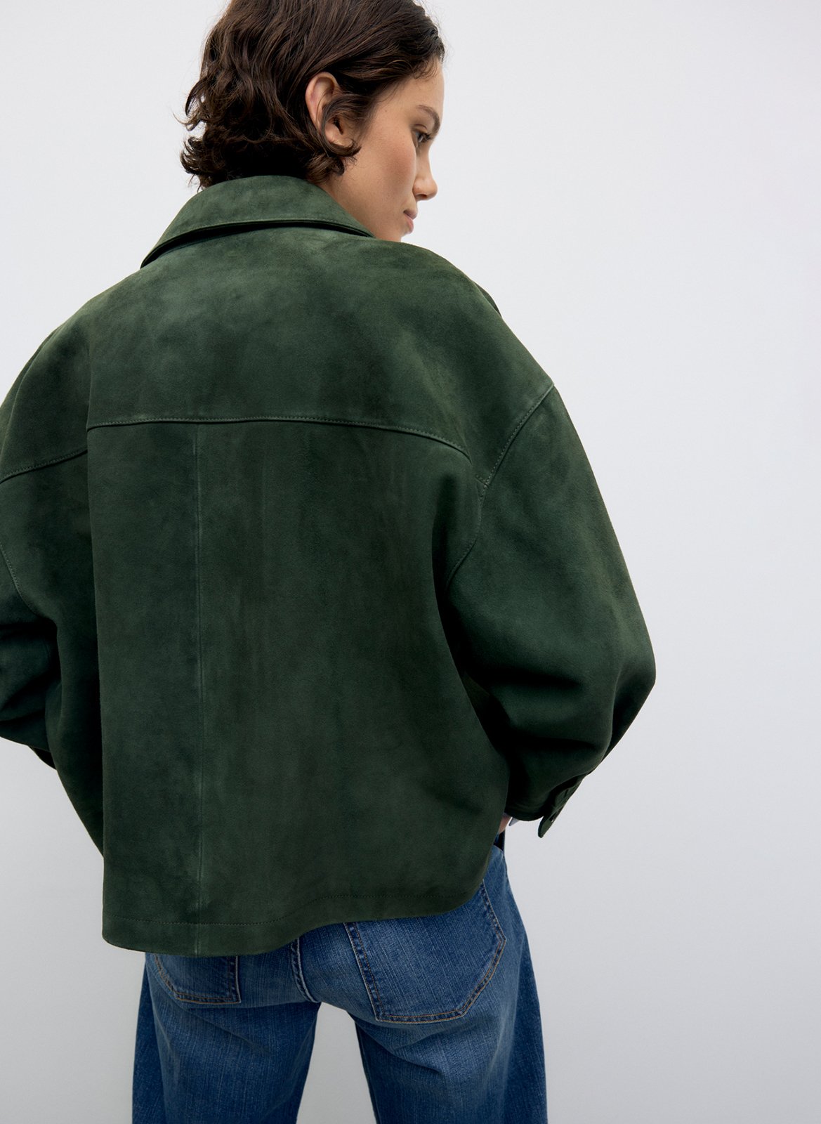 Straight leather jacket with classic collar GERARD DAREL Green