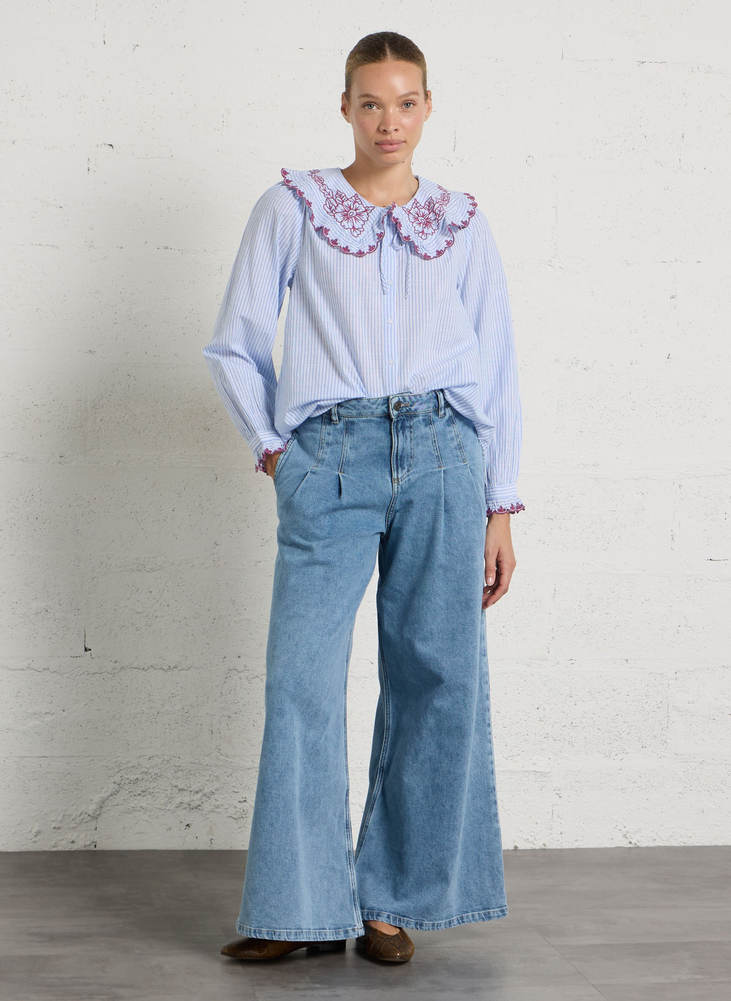 Cotton shirt with Peter Pan collar SUD EXPRESS Blue