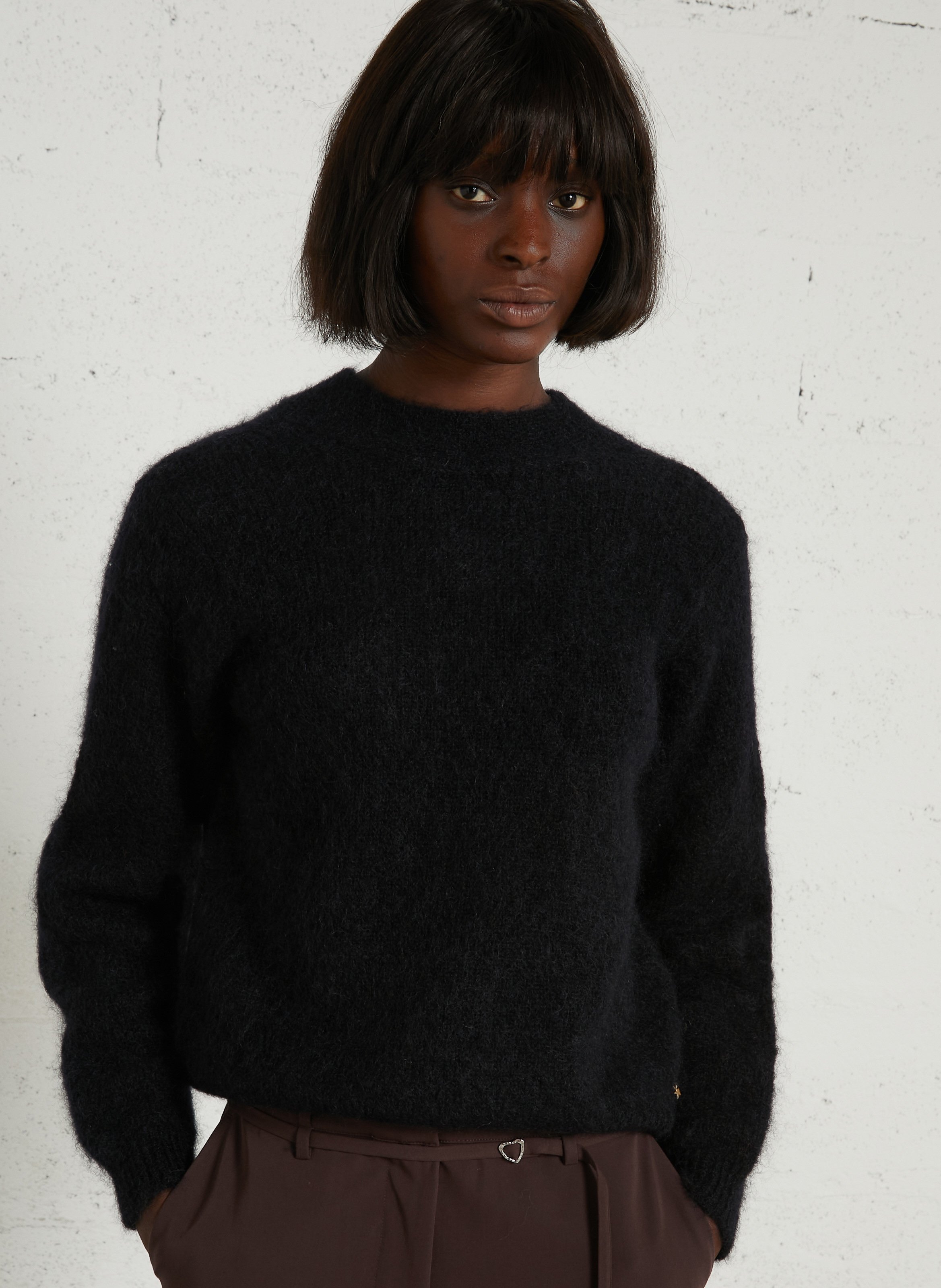 V-neck wool blend sweater with tie waist DES PETITS HAUTS Blue