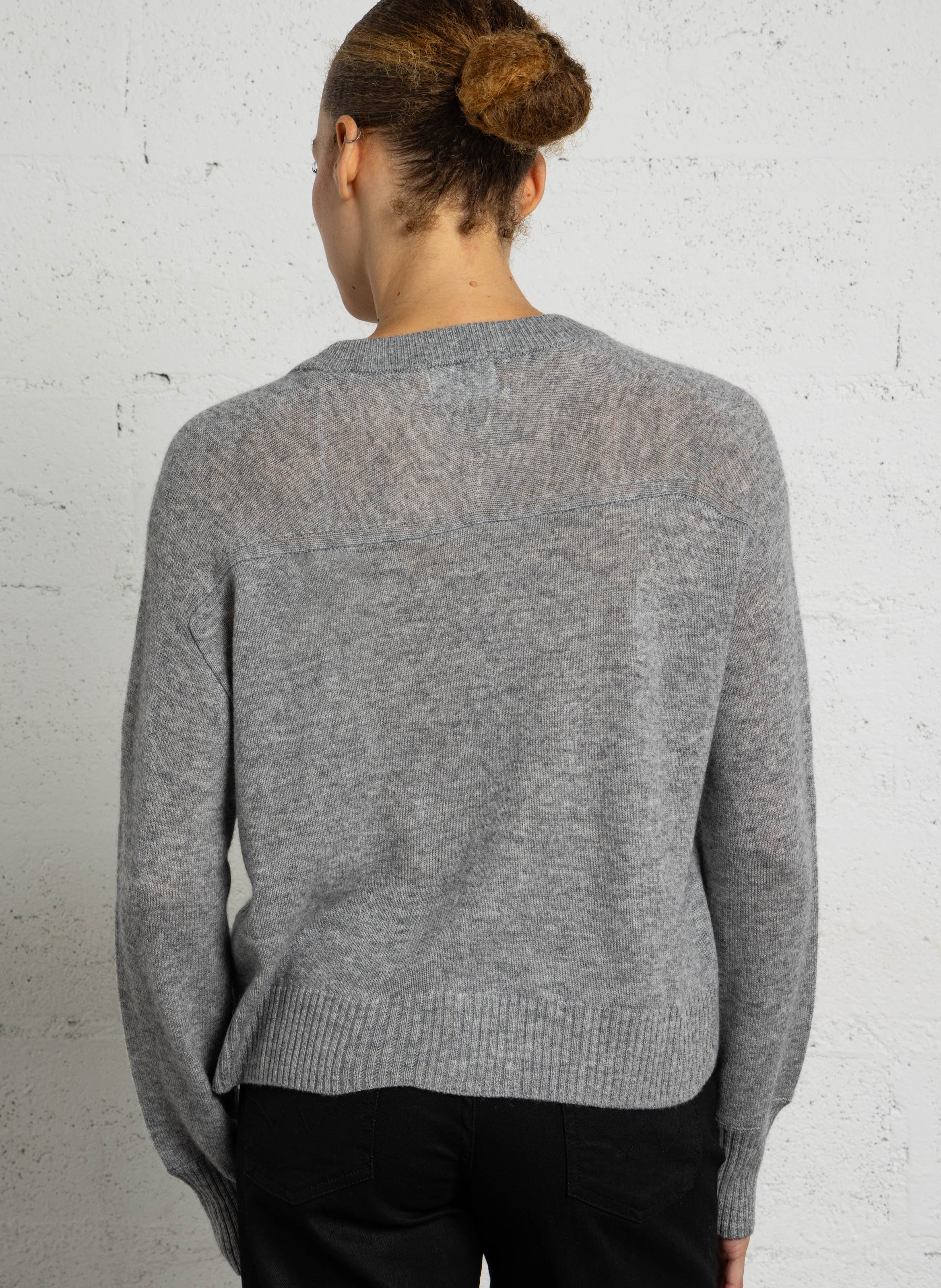 Strickjacke aus Wolle und Kaschmir mit Rundhalsausschnitt BELLA JONES Grau
