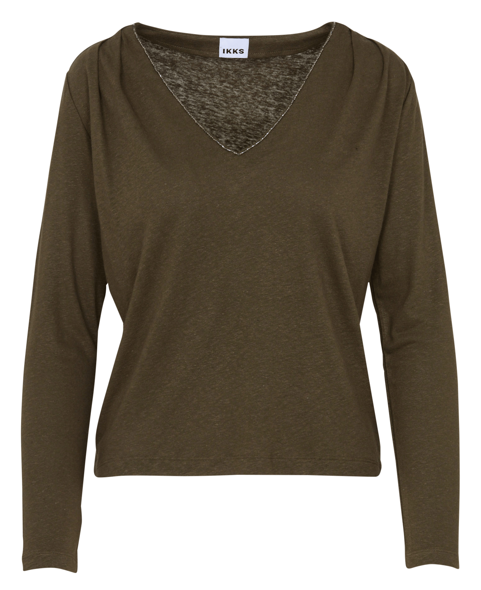 Tee-shirt manches longues en lin mélangé IKKS Kaki