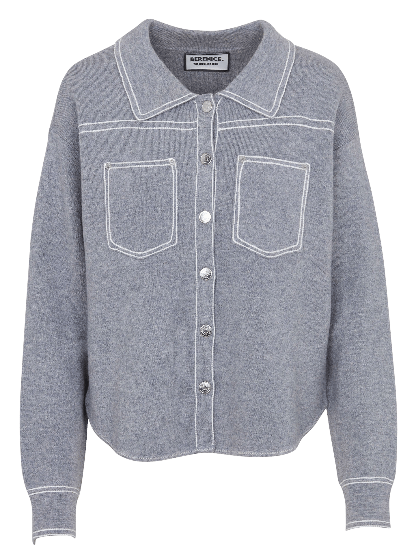Cardigan ample à surpiqûres en laine BERENICE Gris