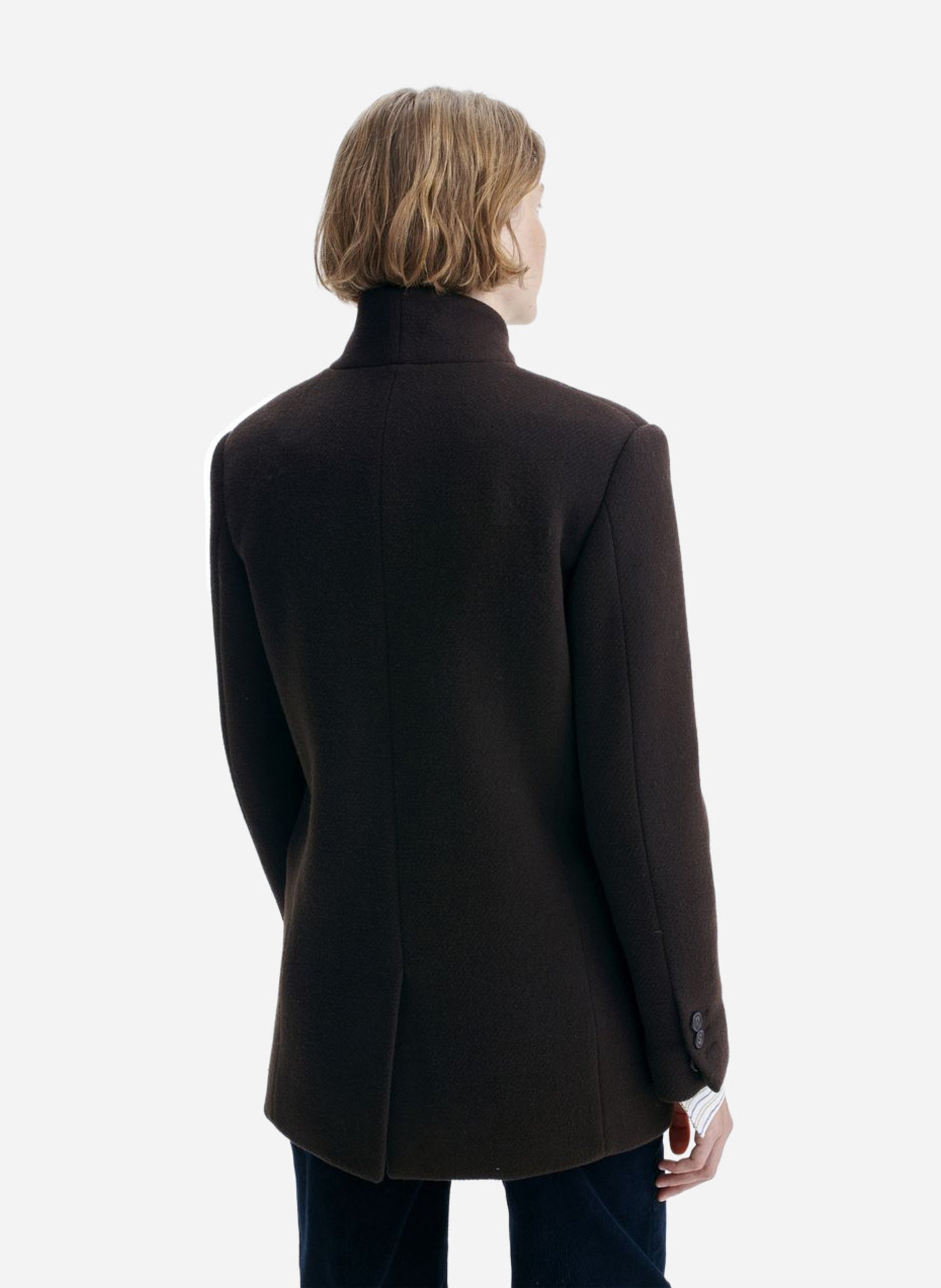 Straight V-neck wool blend jacket VANESSA BRUNO Brown