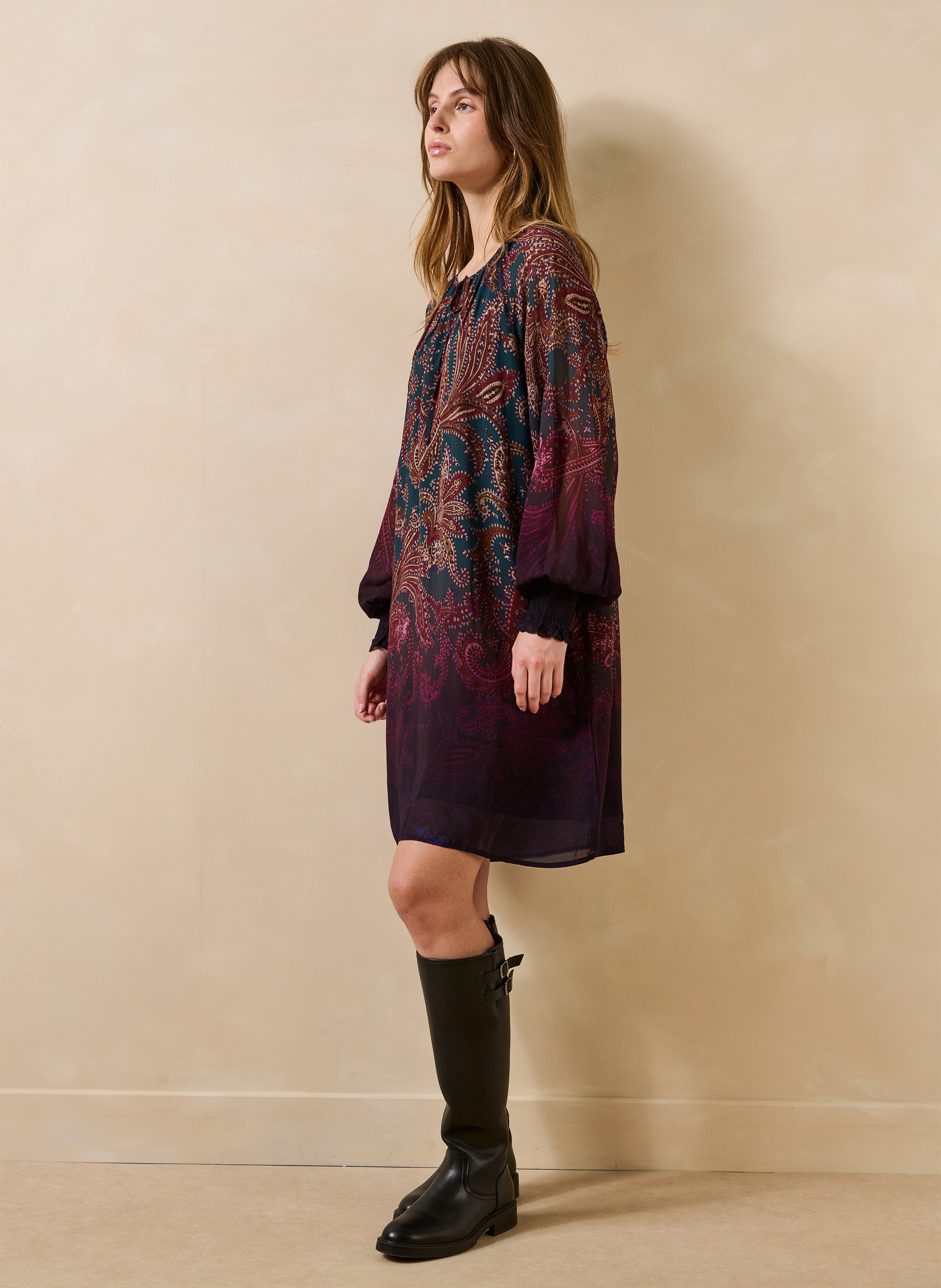 Short printed round-neck dress LA FEE MARABOUTEE Blue
