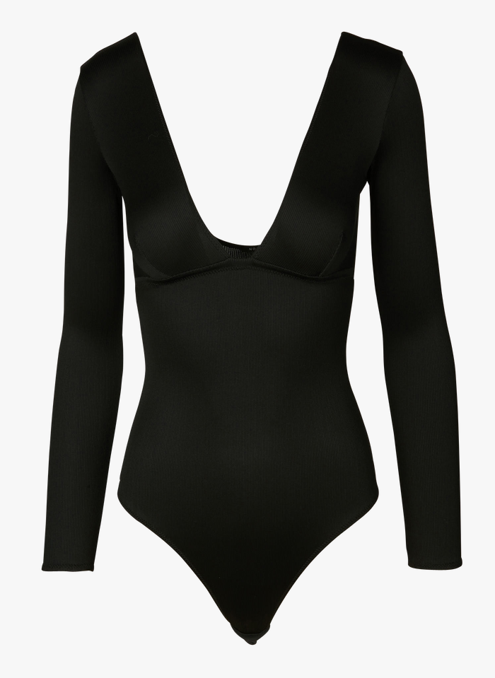Low-cut Ribbed Jersey Bodysuit Noir Noo - Women | Place des Tendances