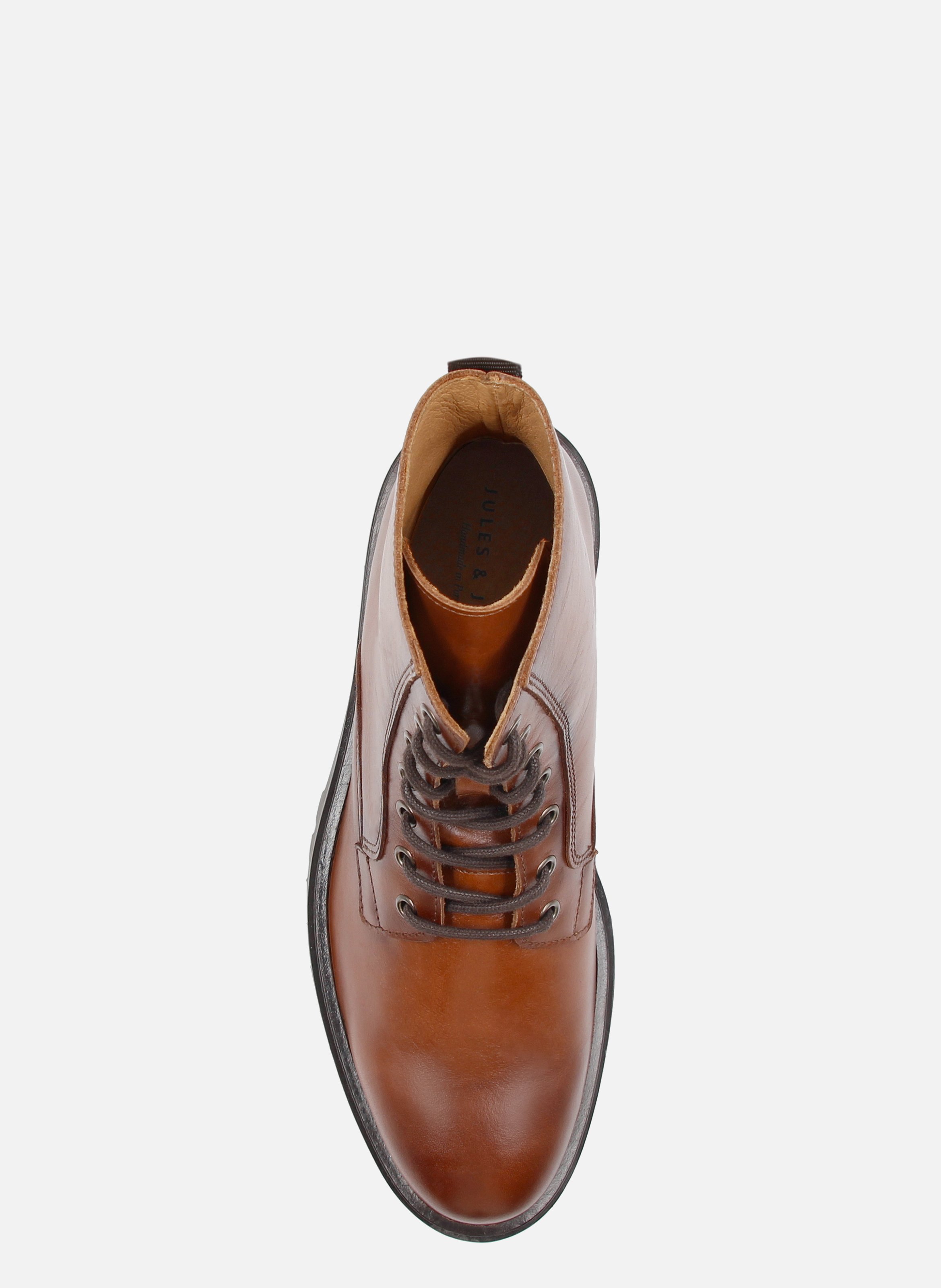 Lace-up leather ankle boots with lugged sole JULES & JENN Brown