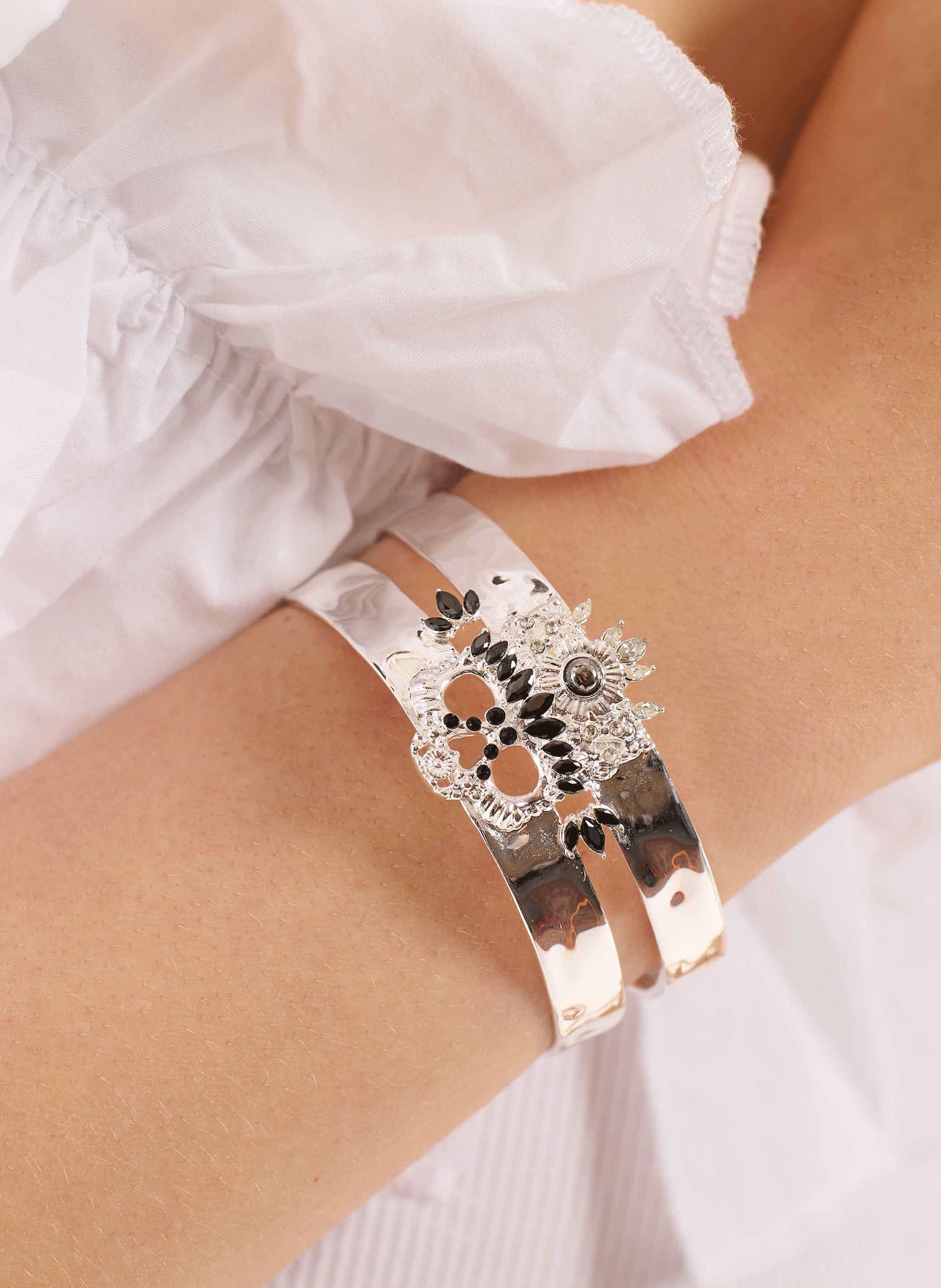 Bangle bracelet with central cabochon and rhinestones HIPANEMA Silver