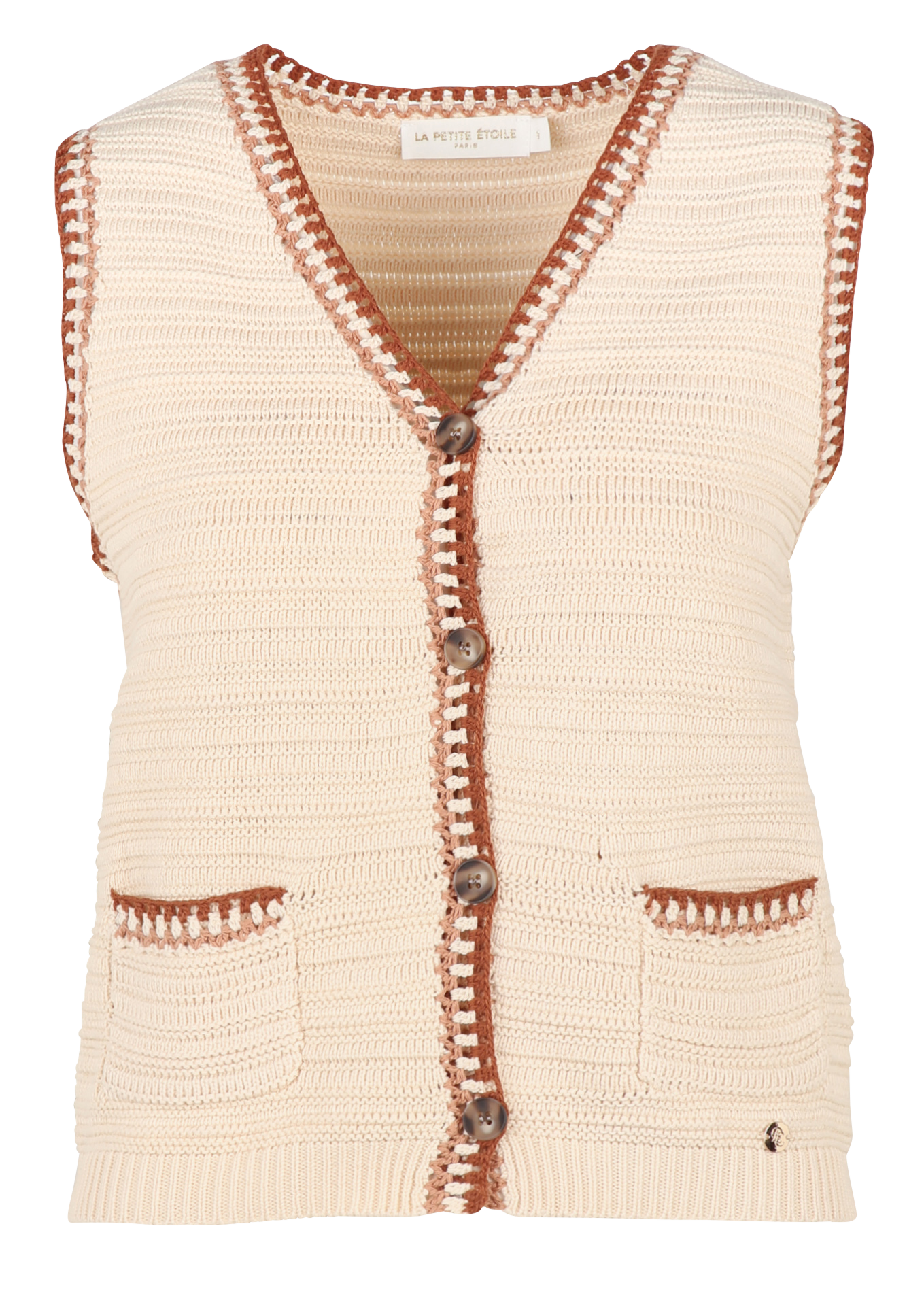 Gilet droit col V en coton MADINA Beige