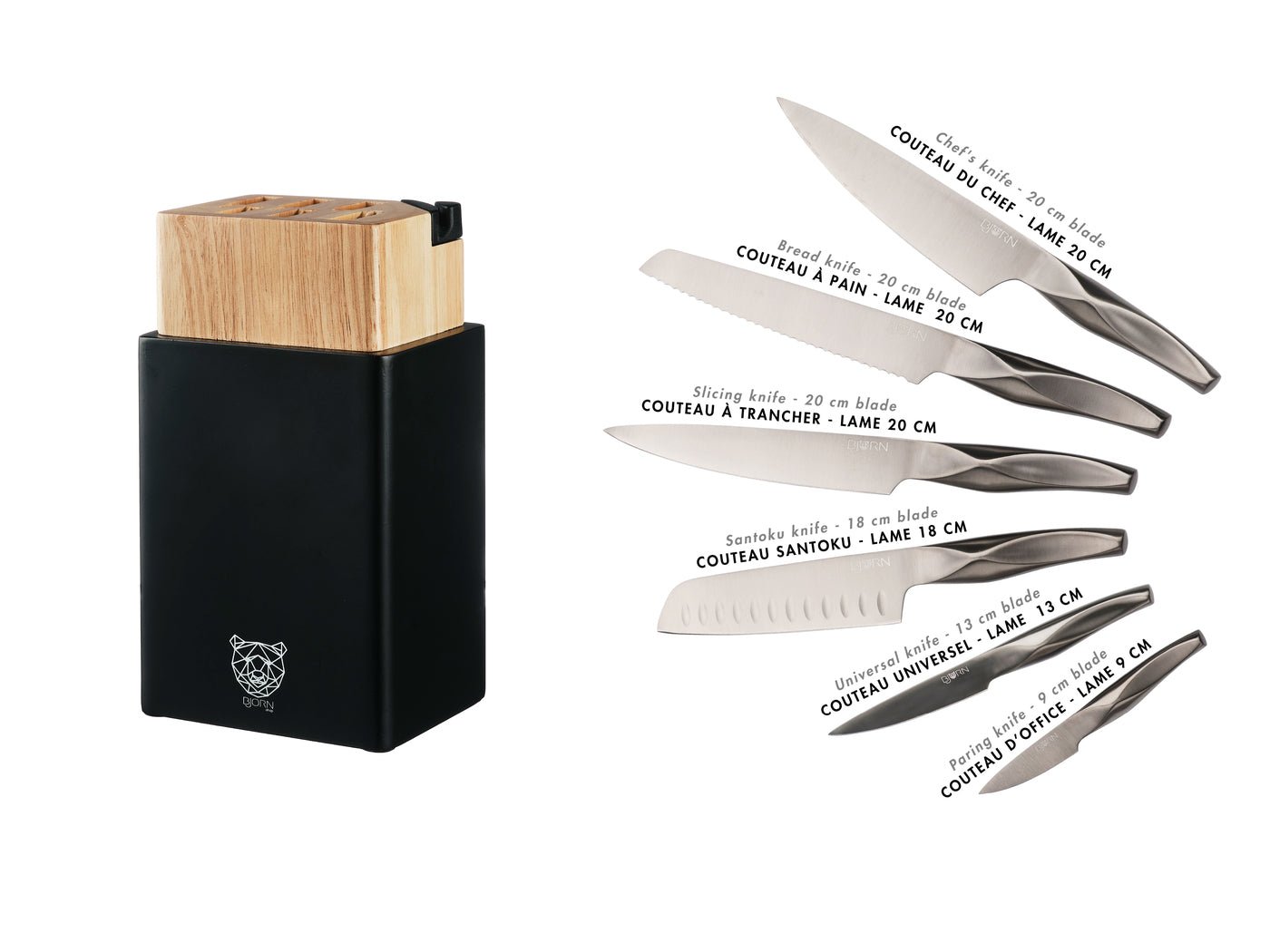 Larus Porvoo kitchen knife set - 8 pieces BJORN Grey