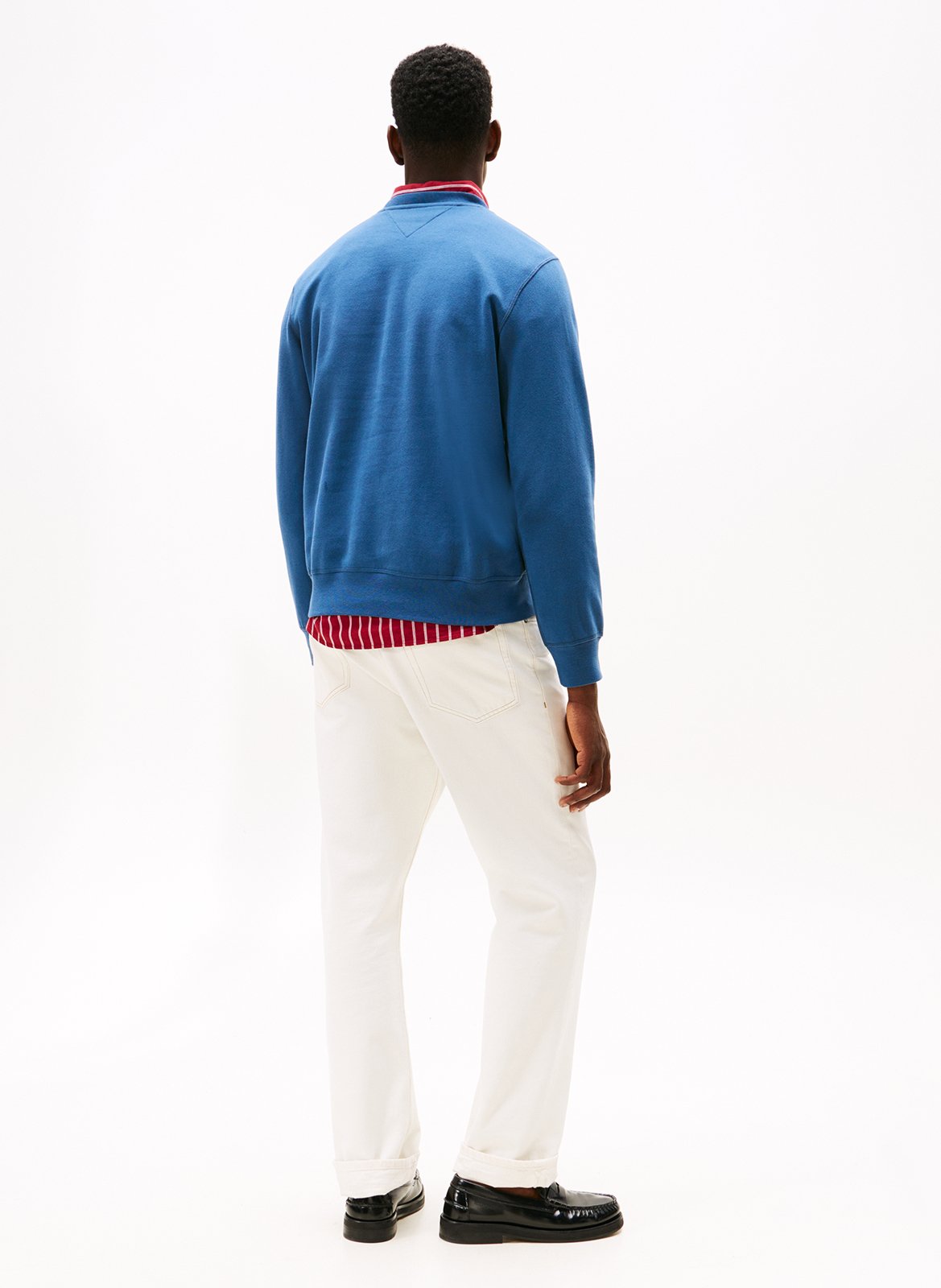 Straight-cut cotton-blend sweater with round neck Blue