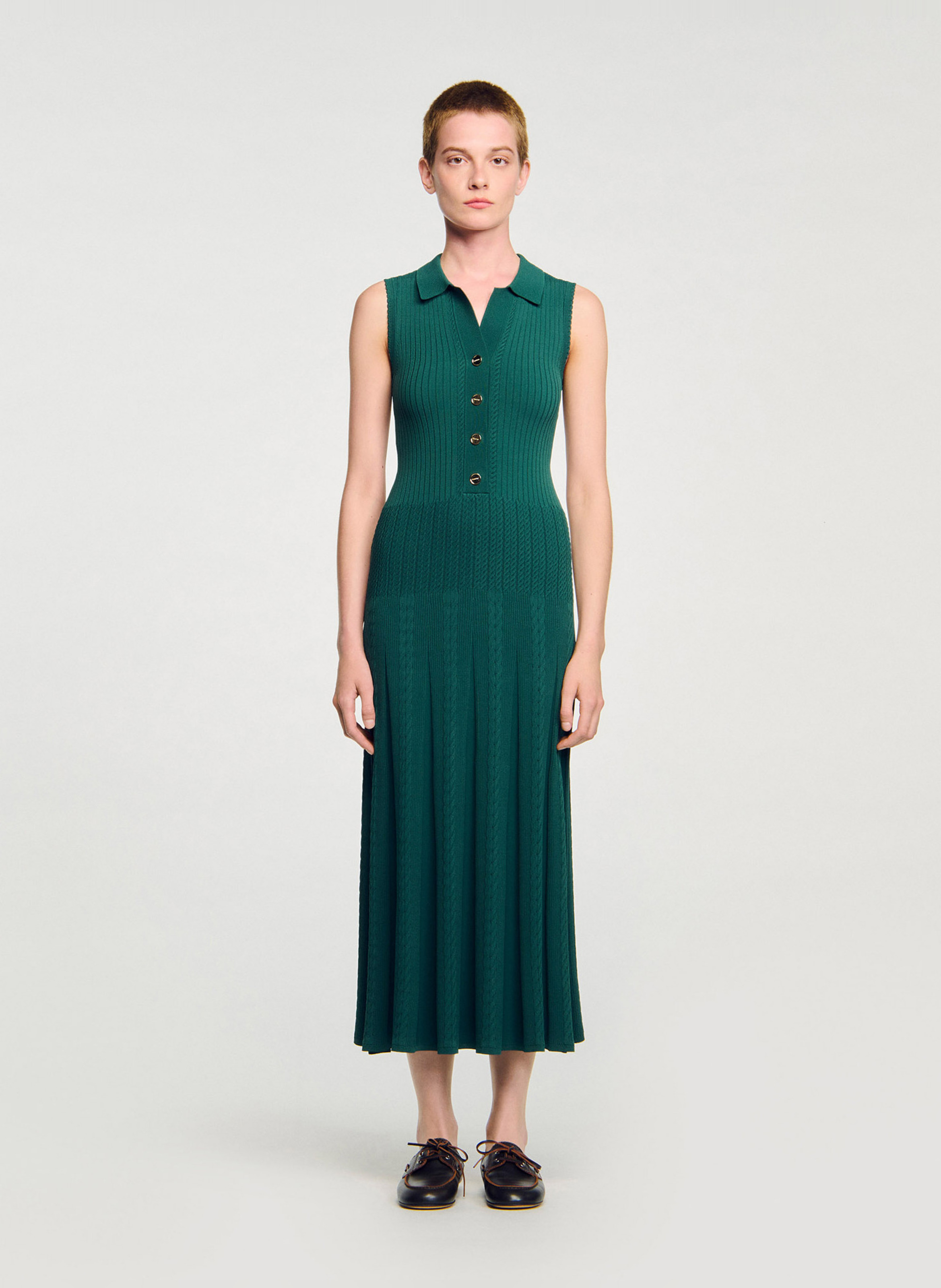 Long knit dress with polo collar SANDRO Green