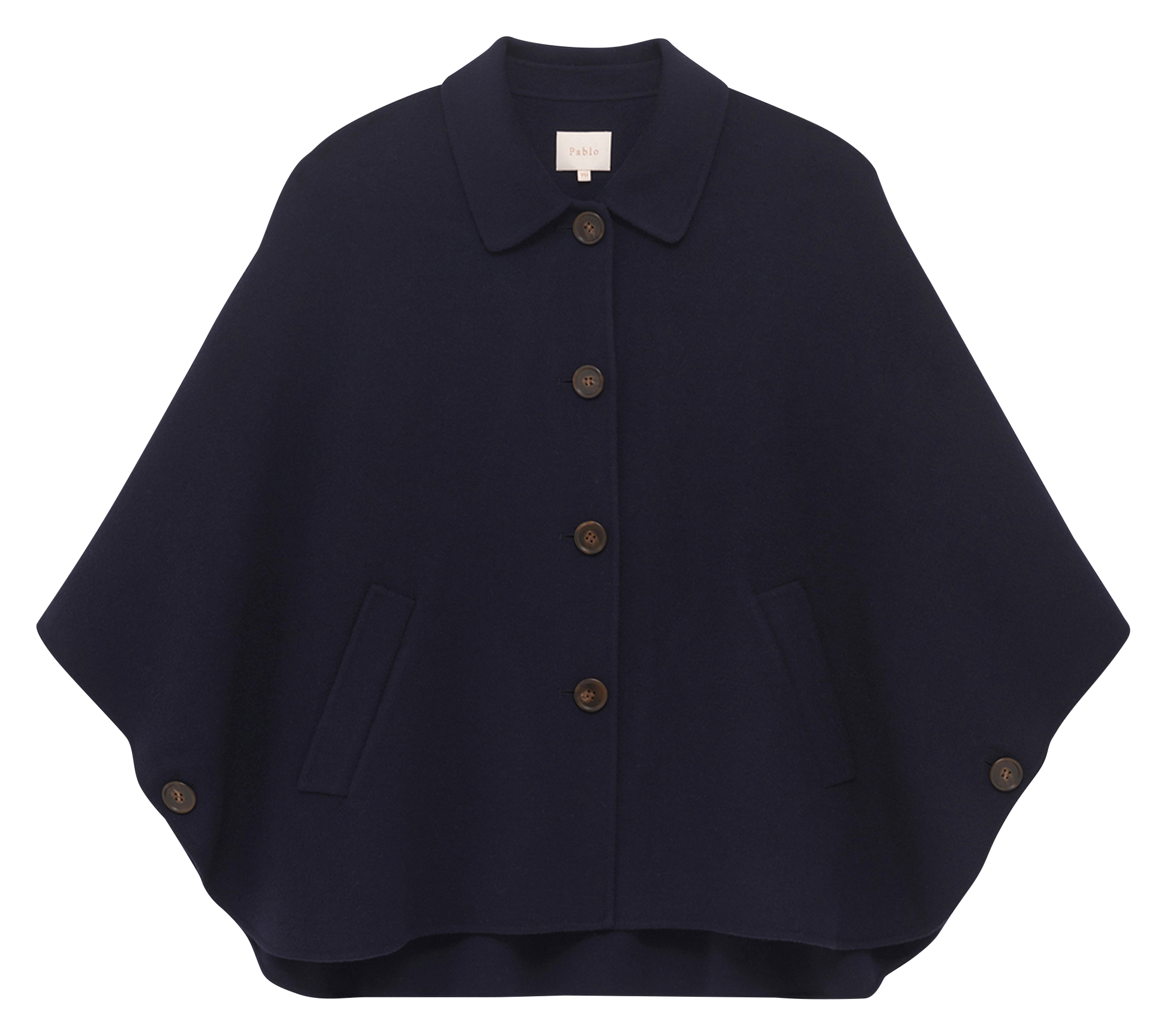 Manteau cape uni en laine PABLO Bleu