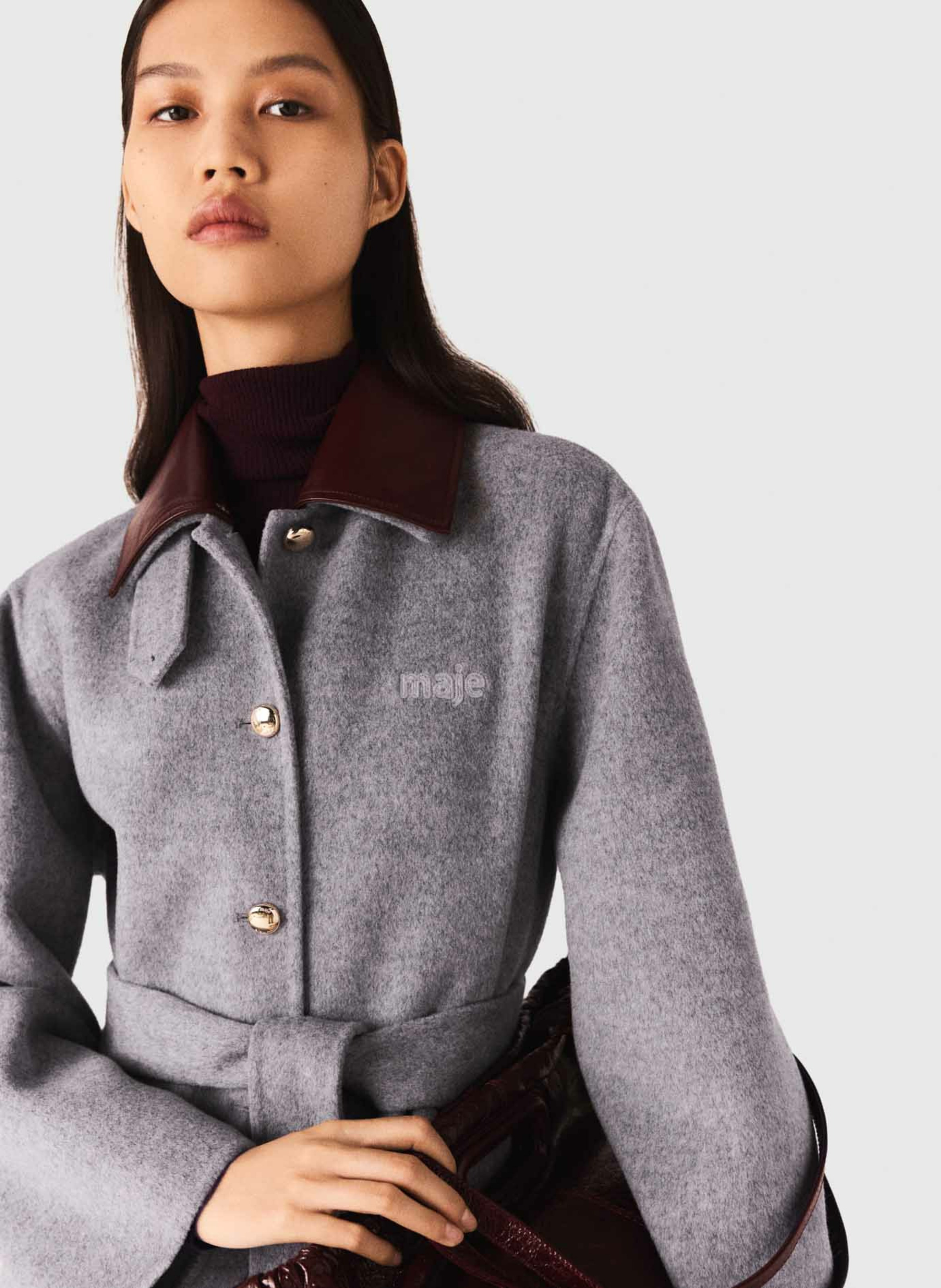 Manteau droit en laine mélangée MAJE Gris