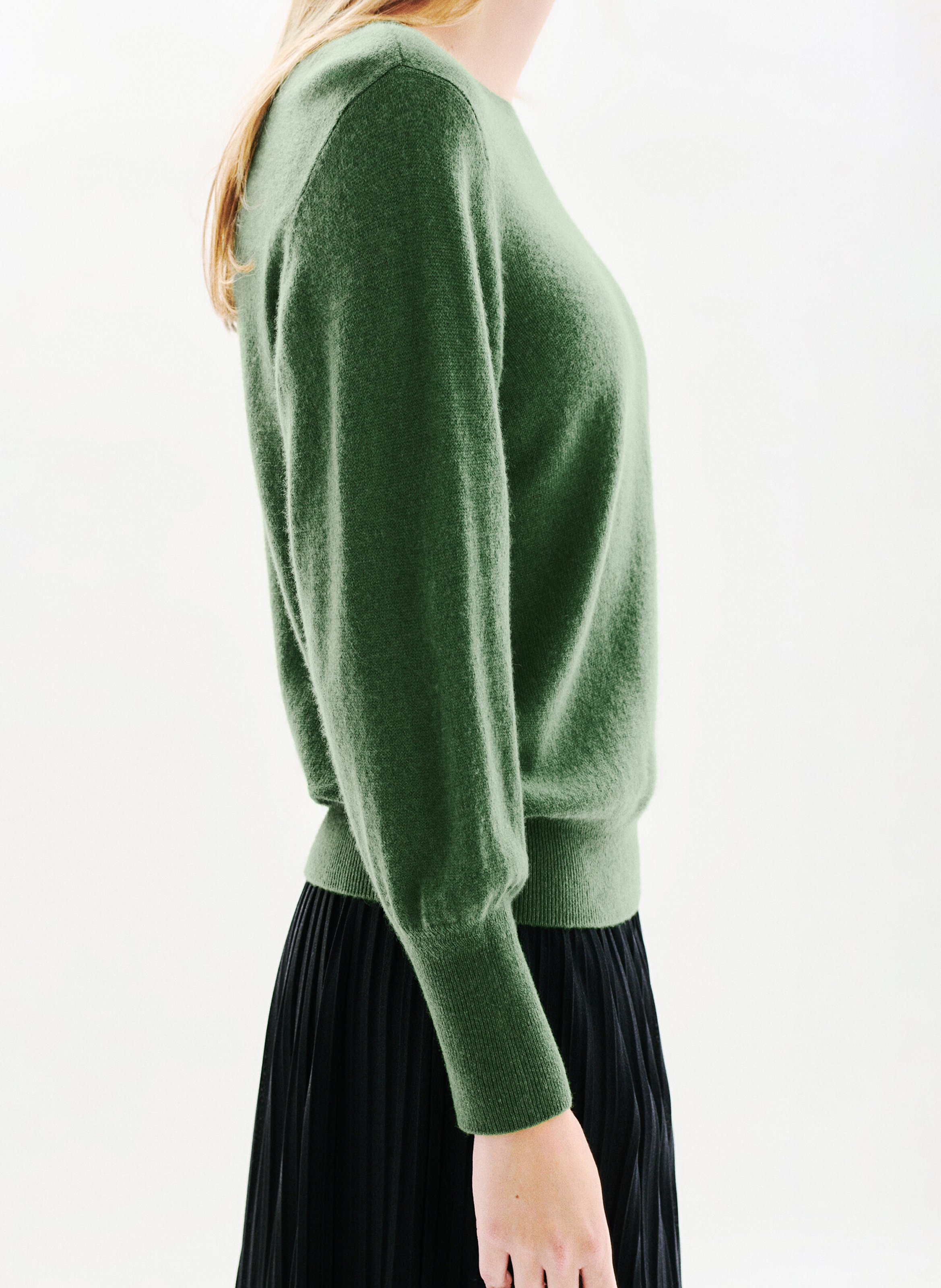 Straight cotton sweater with round neck CAROLL Green