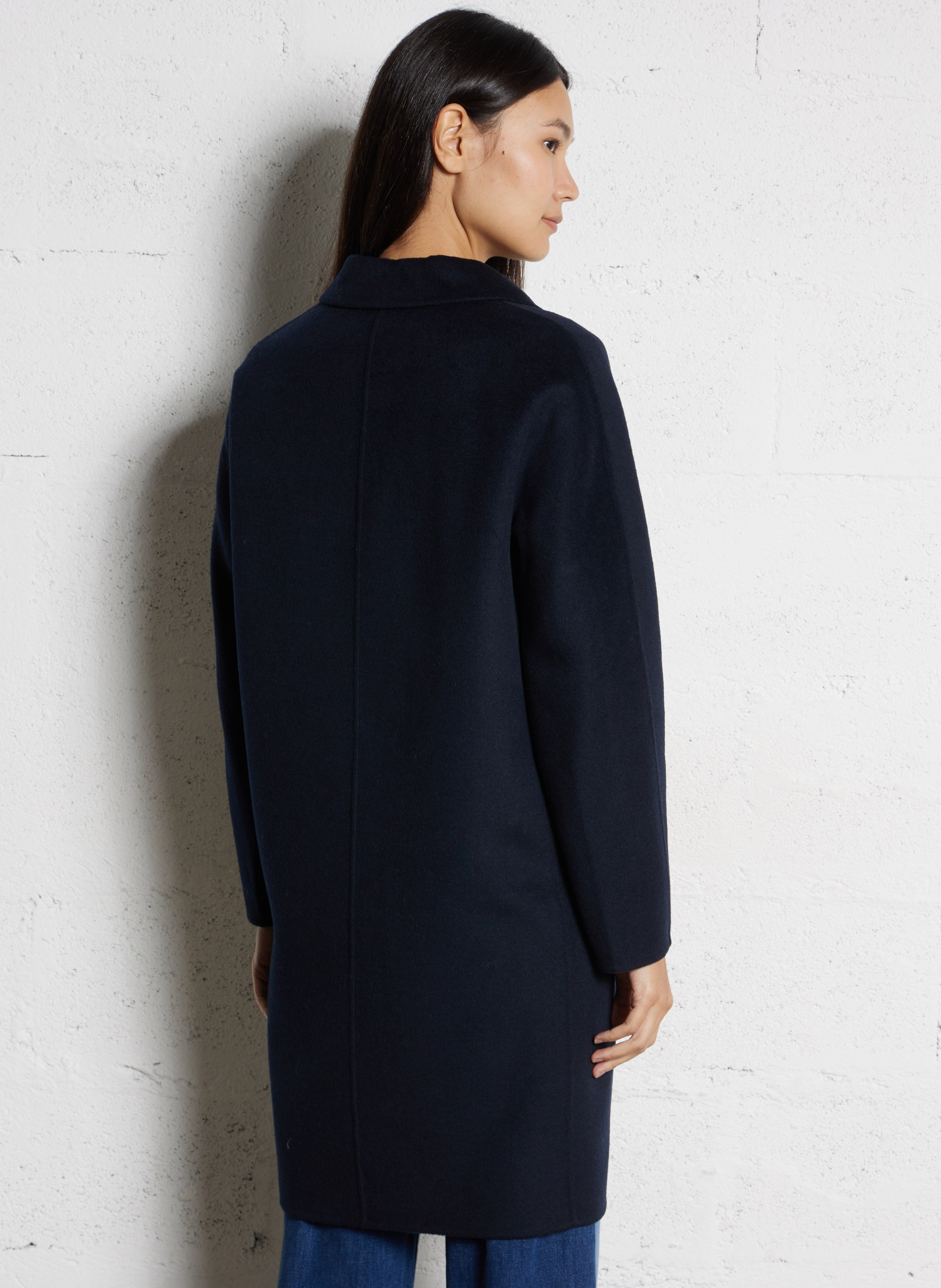 Mid-length solid color buttoned coat in mixed wool MAISON 123 Blue