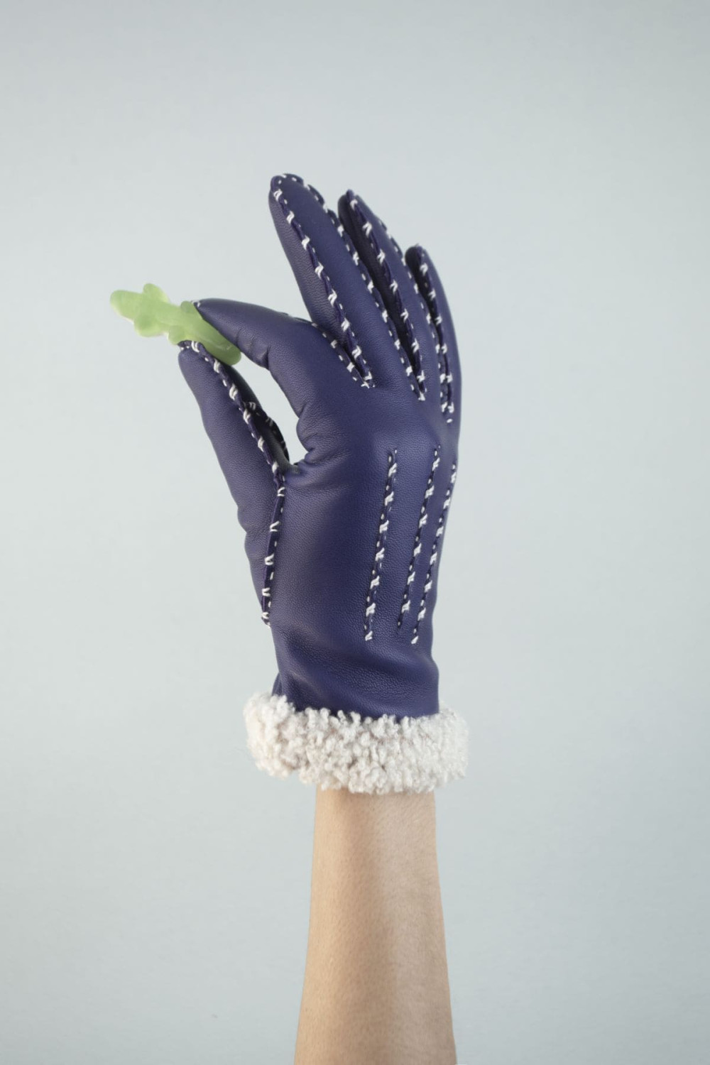 Marie-louise leather gloves lined with alpaca wool AGNELLE Blue