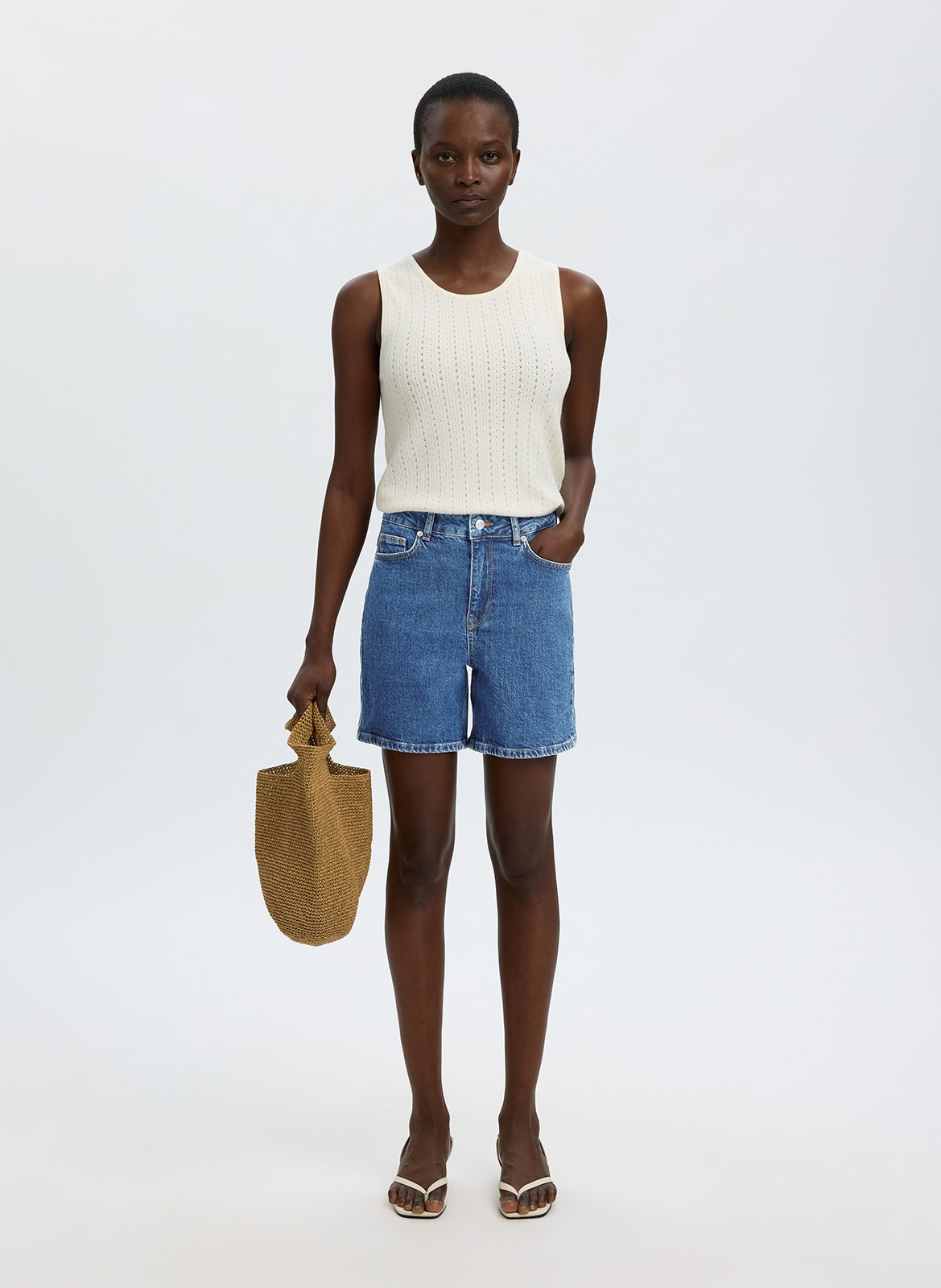 Straight cotton-blend shorts SELECTED Blue