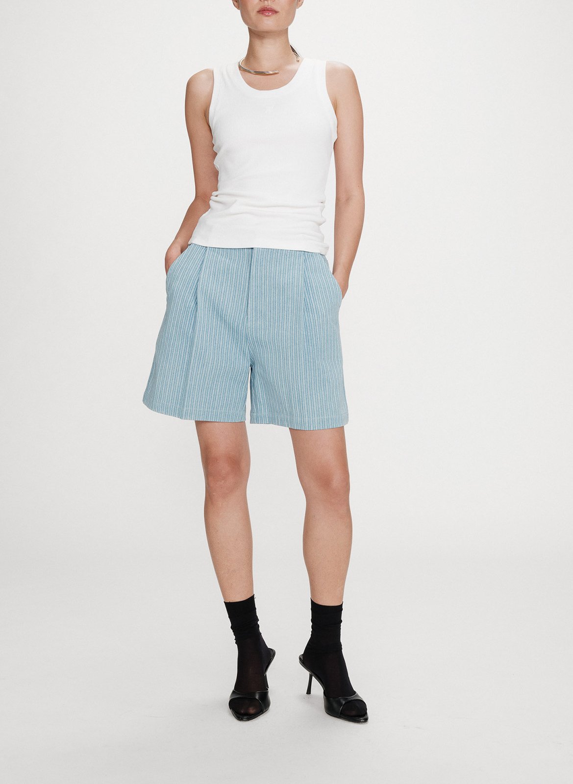 Cotton-blend tank top with round neck Beige