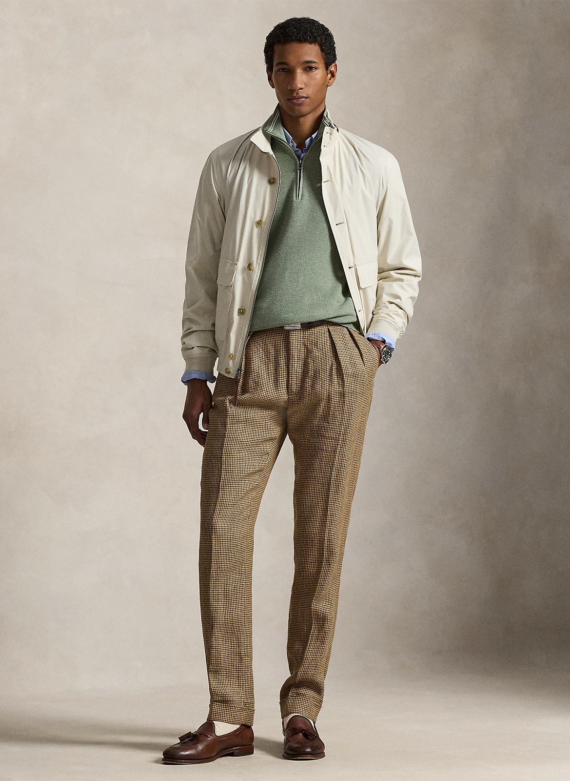 Pull col montant zippé en coton piqué POLO RALPH LAUREN Vert