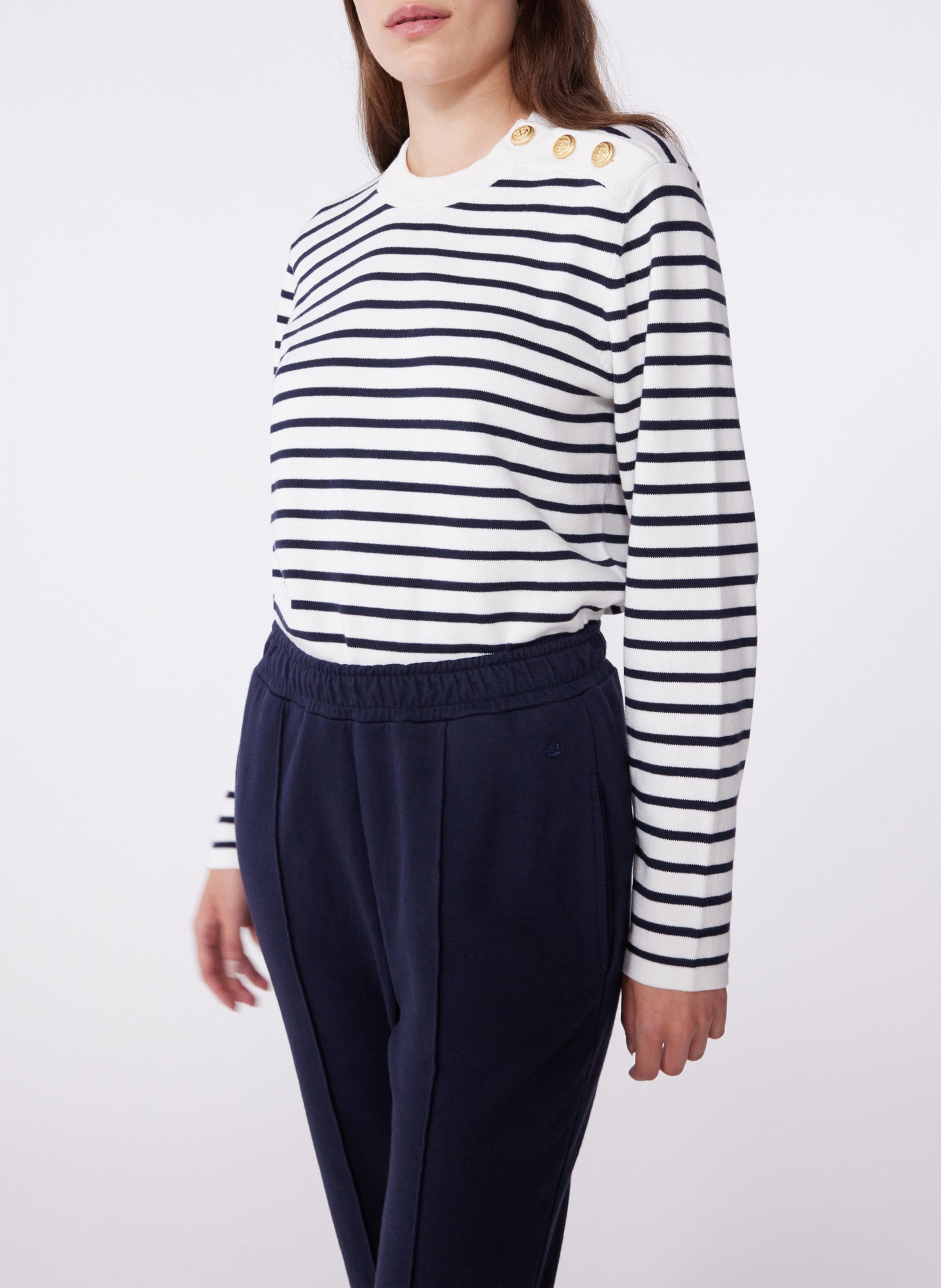 Round-neck cotton sweater with wide stripes PETIT BATEAU Multicolored