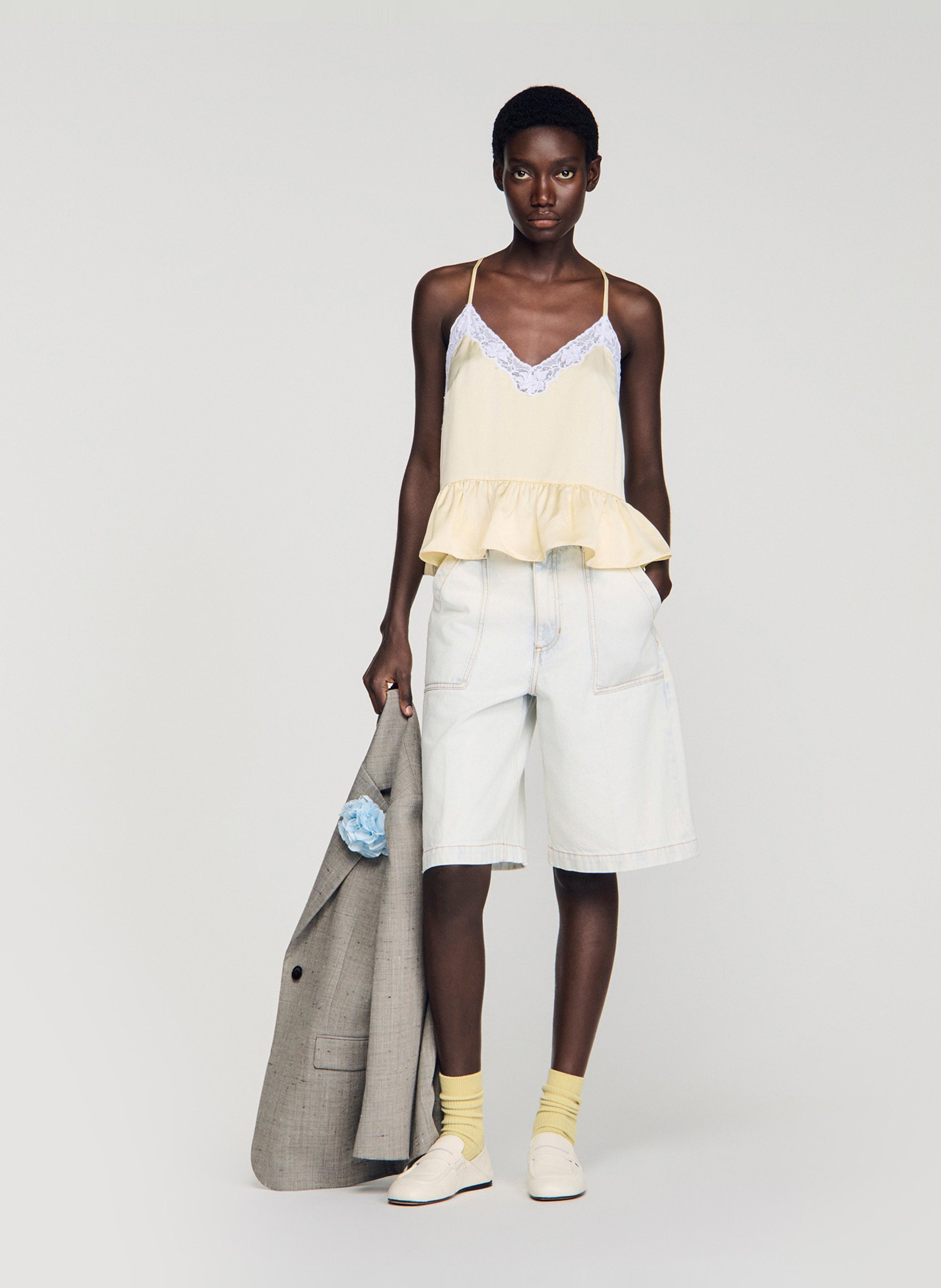 Straight satin camisole SANDRO Yellow