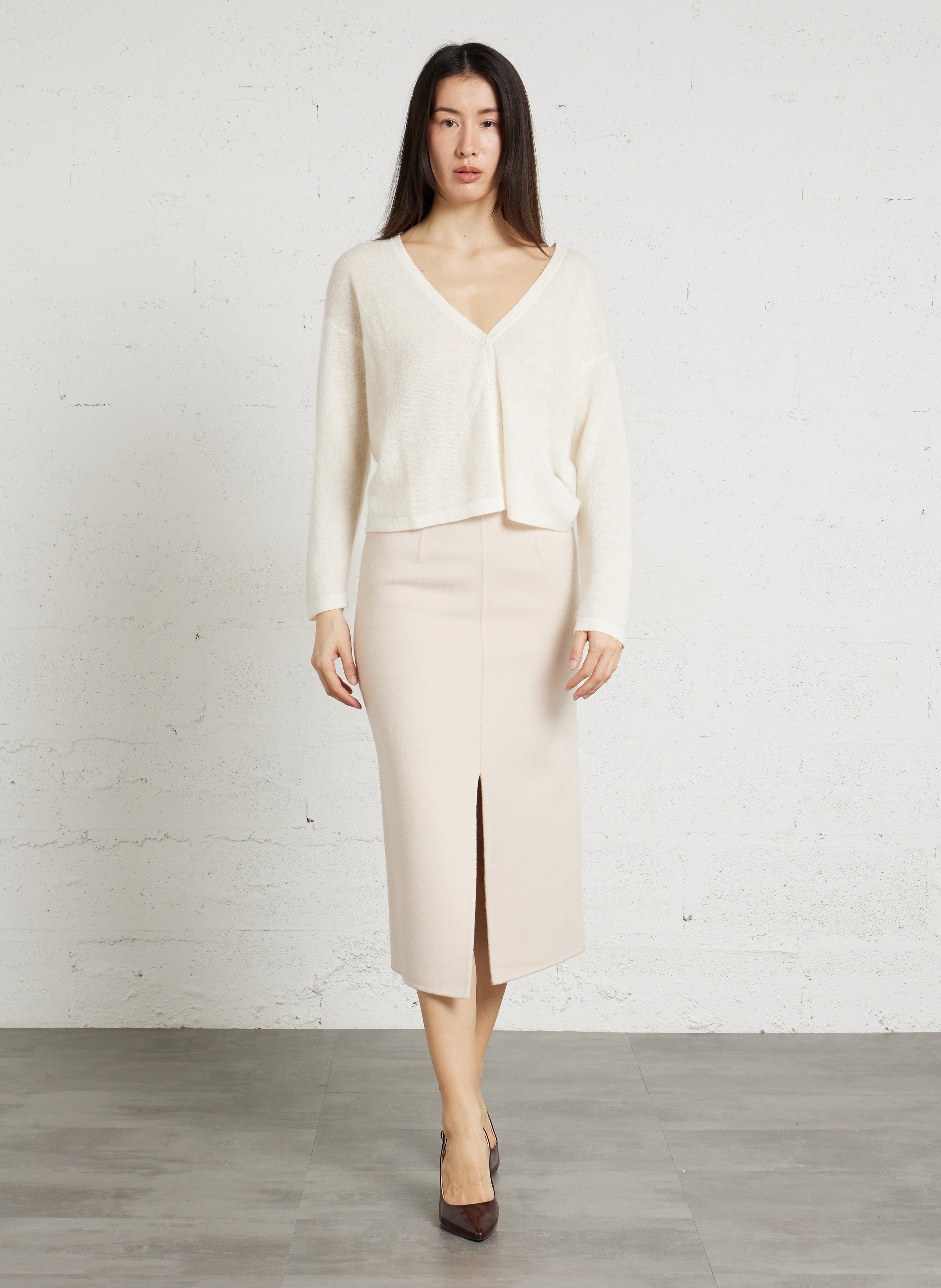 Straight knit V-neck cardigan MAISON 123 White