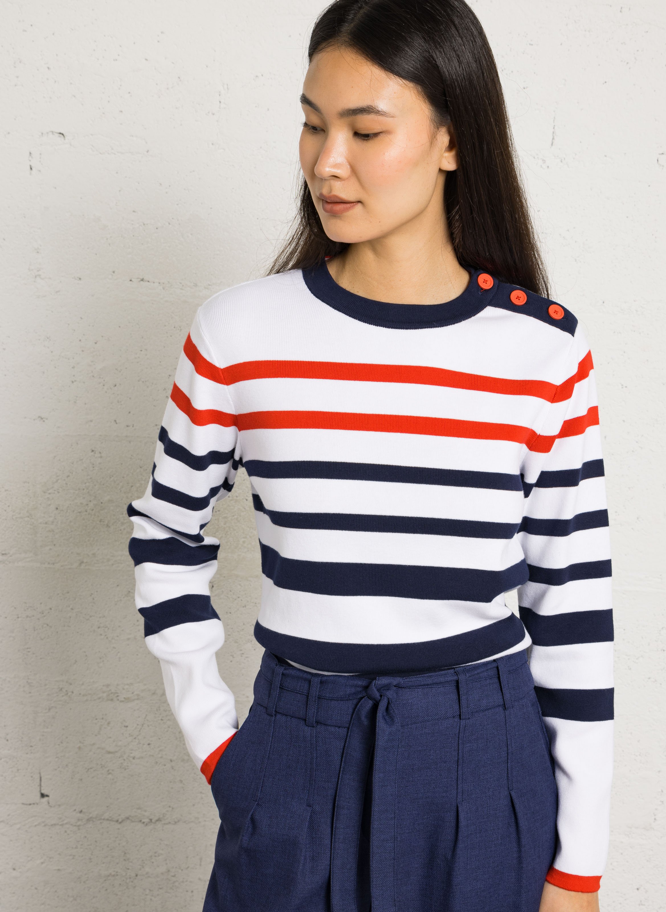 Figurbetonter Pullover mit Rundhalsausschnitt aus Baumwolle ARMOR LUX Weiss