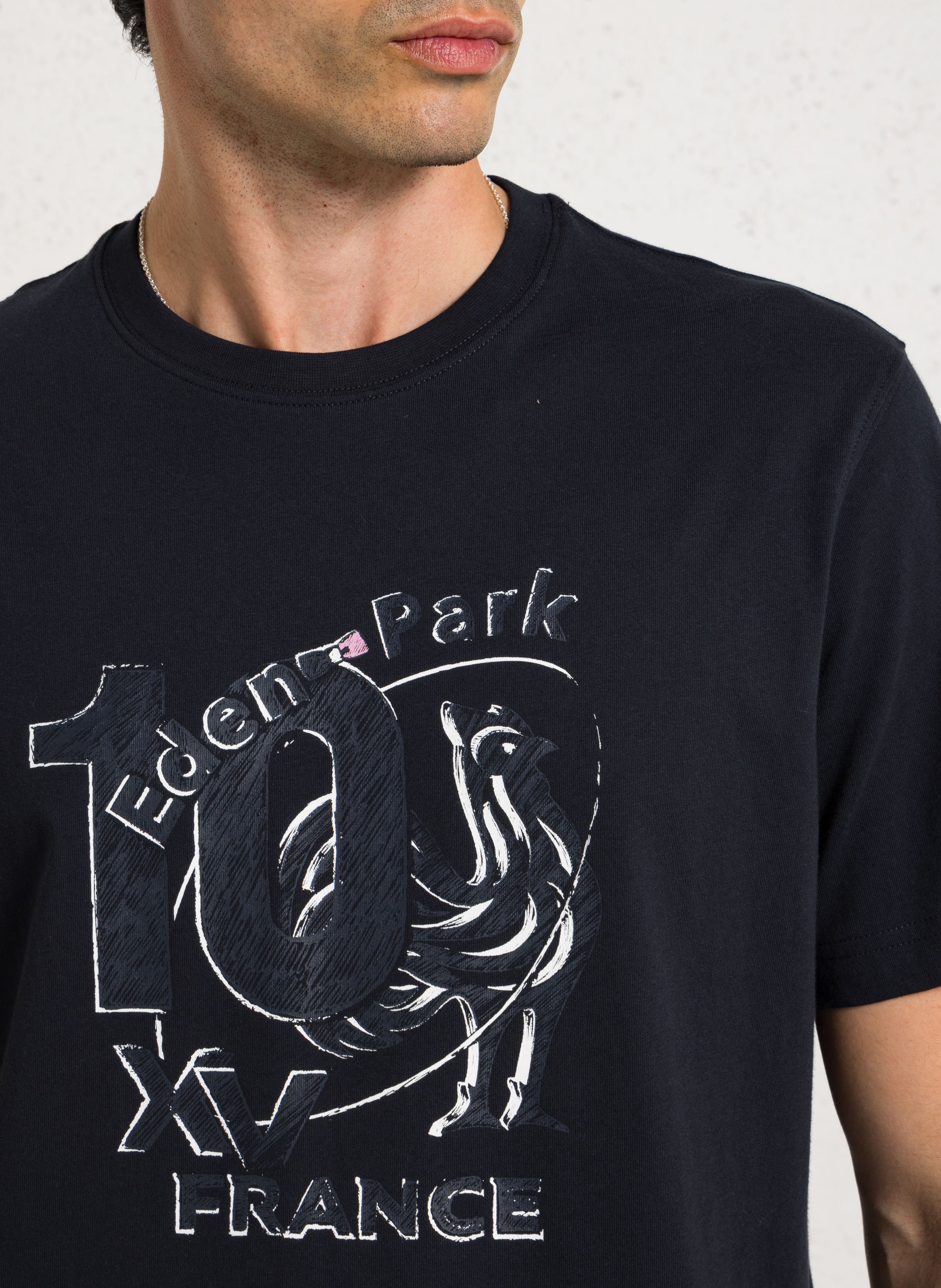 Tee-shirt droit col rond sérigraphié en coton EDEN PARK Bleu