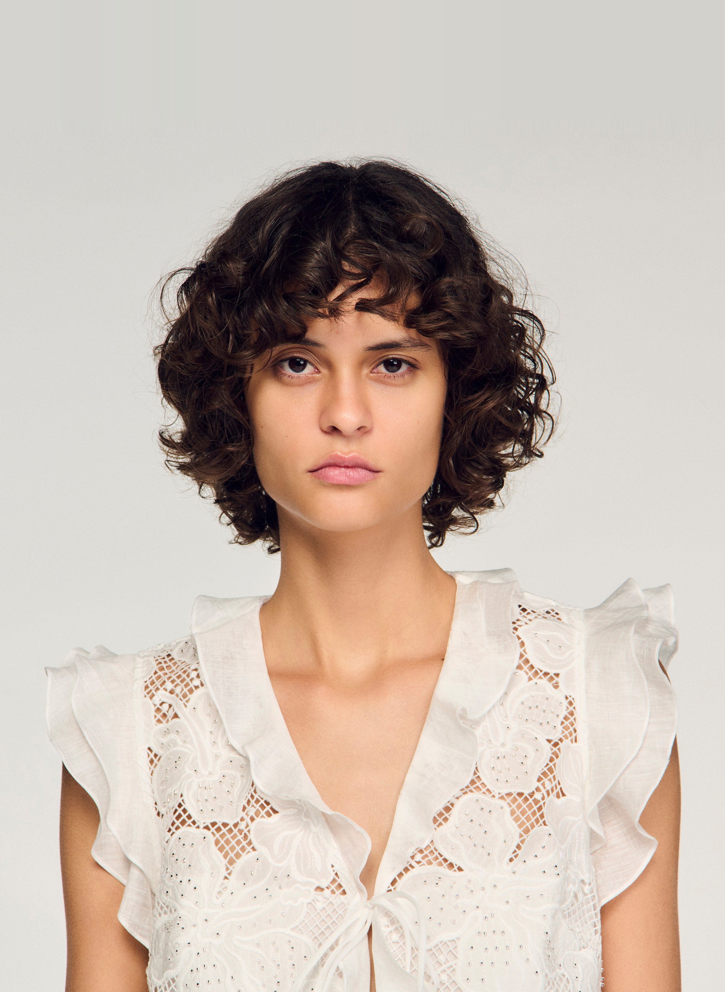 Top court en guipure SANDRO Blanc