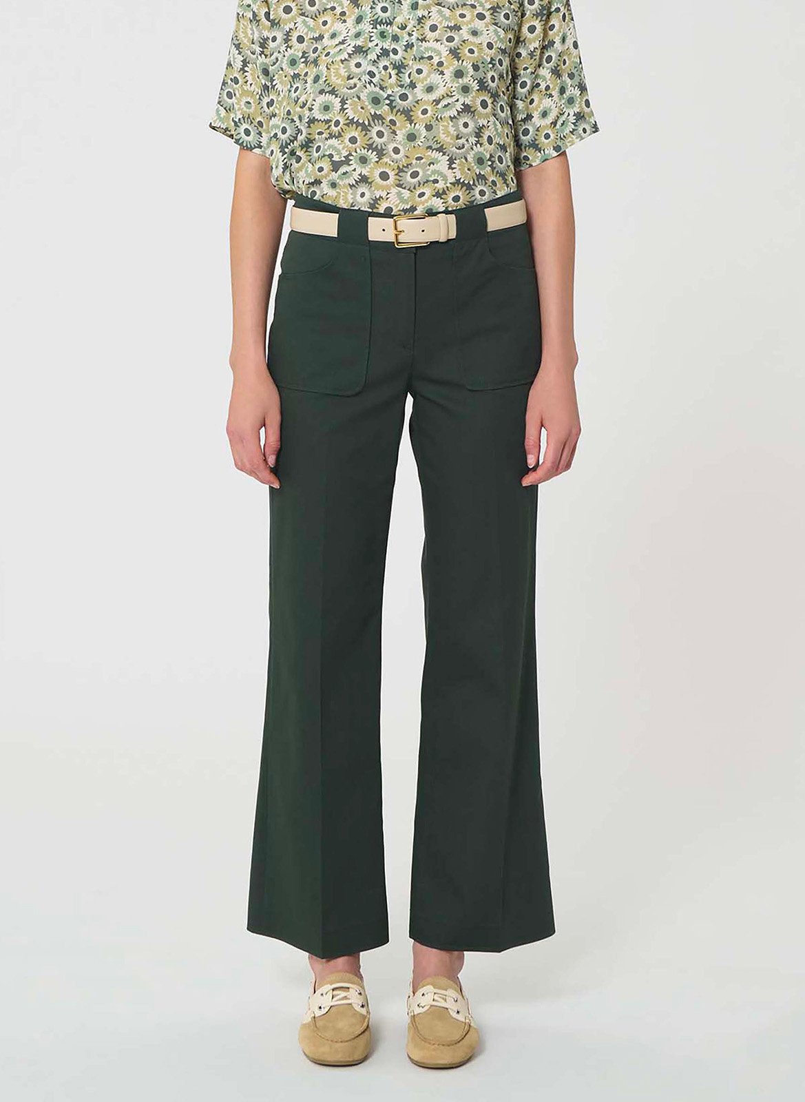 Pantalon évasé uni taille haute TARA JARMON Vert