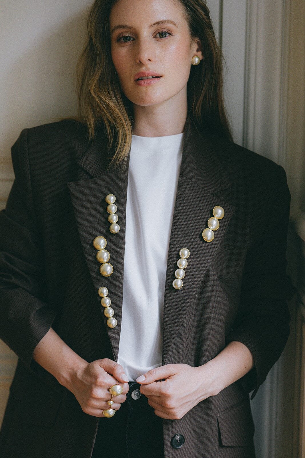 Gold-plated pearl brooch MONSIEUR SIMONE Golden