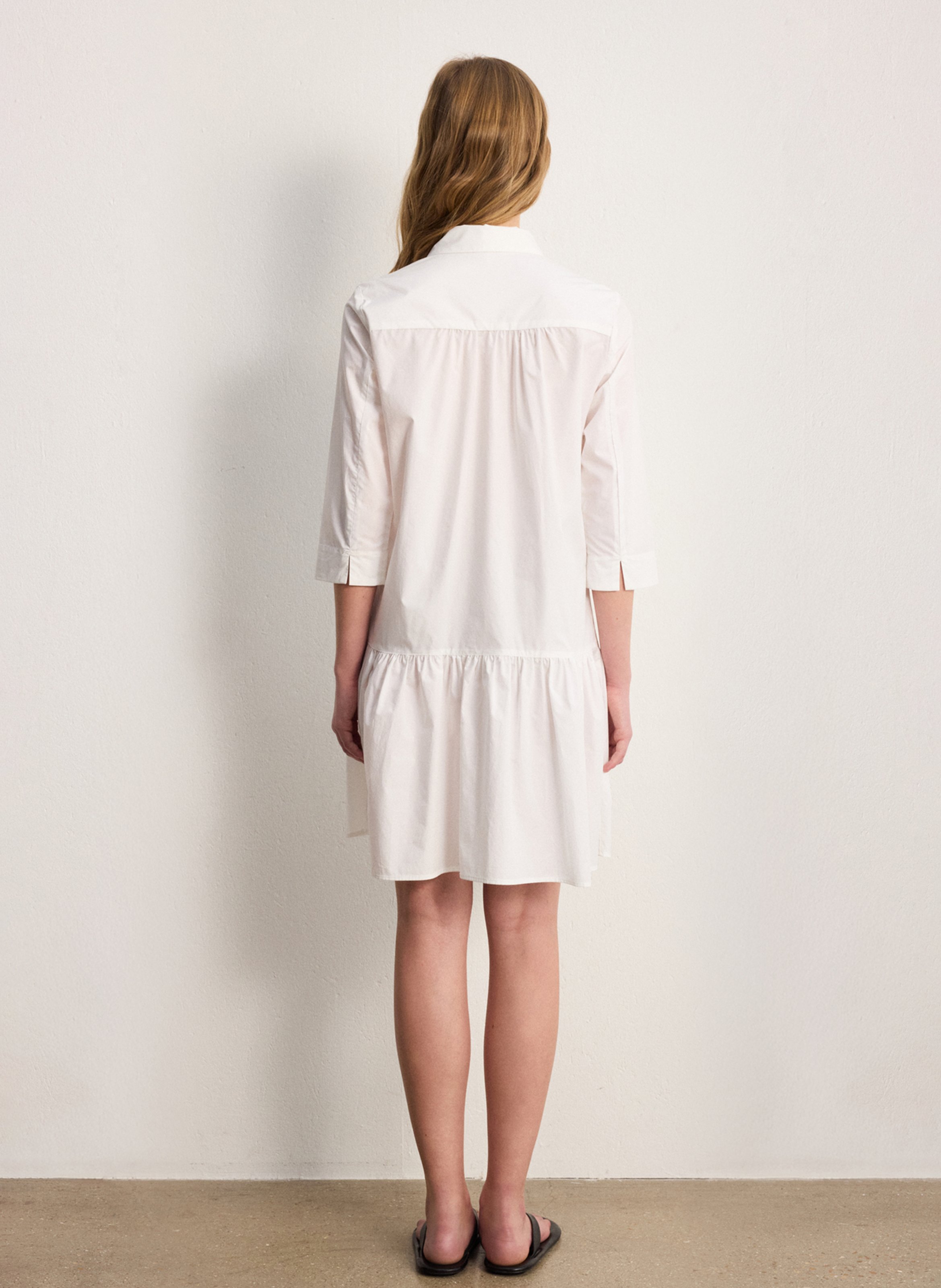 Robe courte col classique en coton  PABLO Blanc