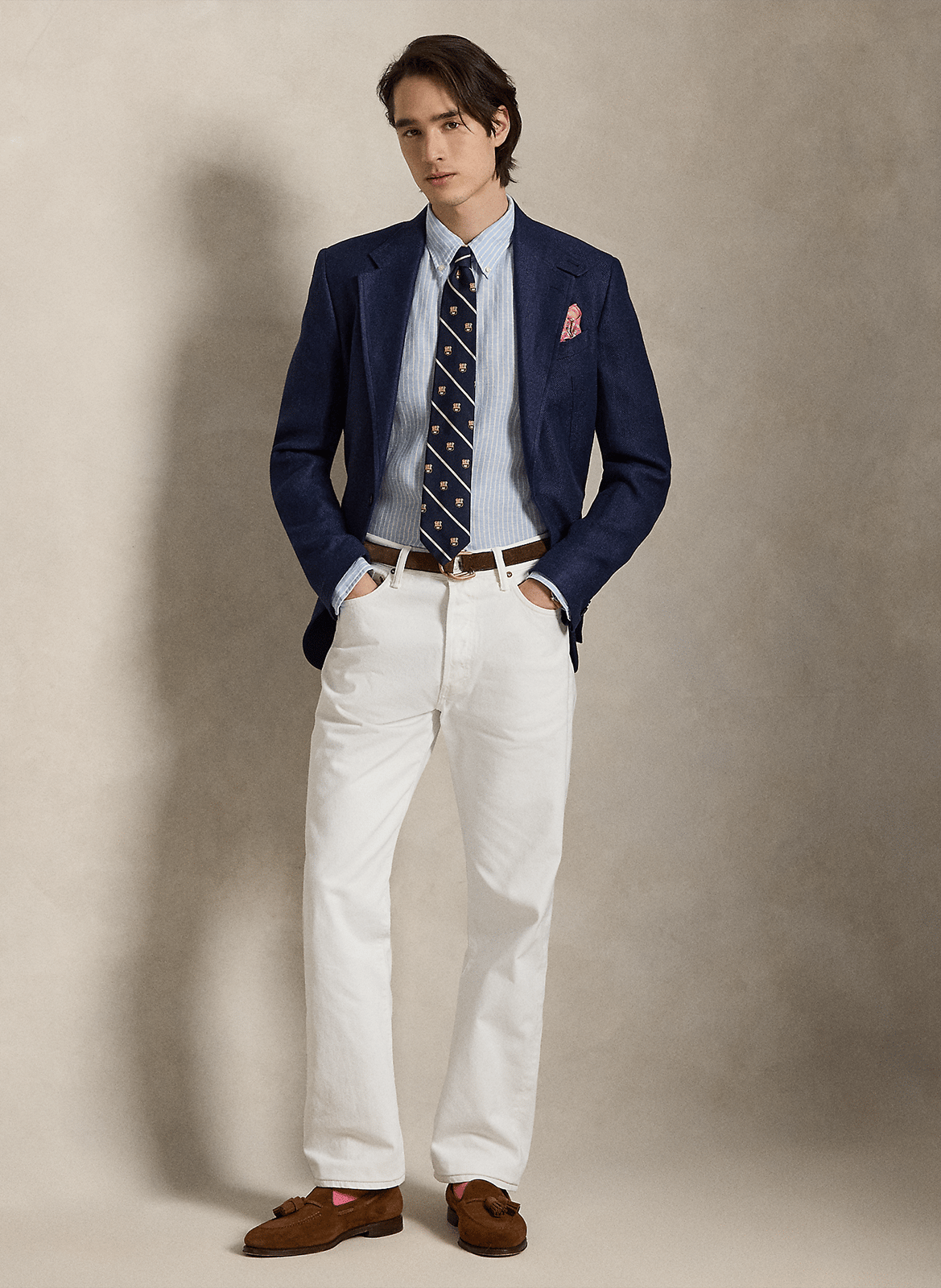 Chemise droite col classique en lin rayé POLO RALPH LAUREN Bleu