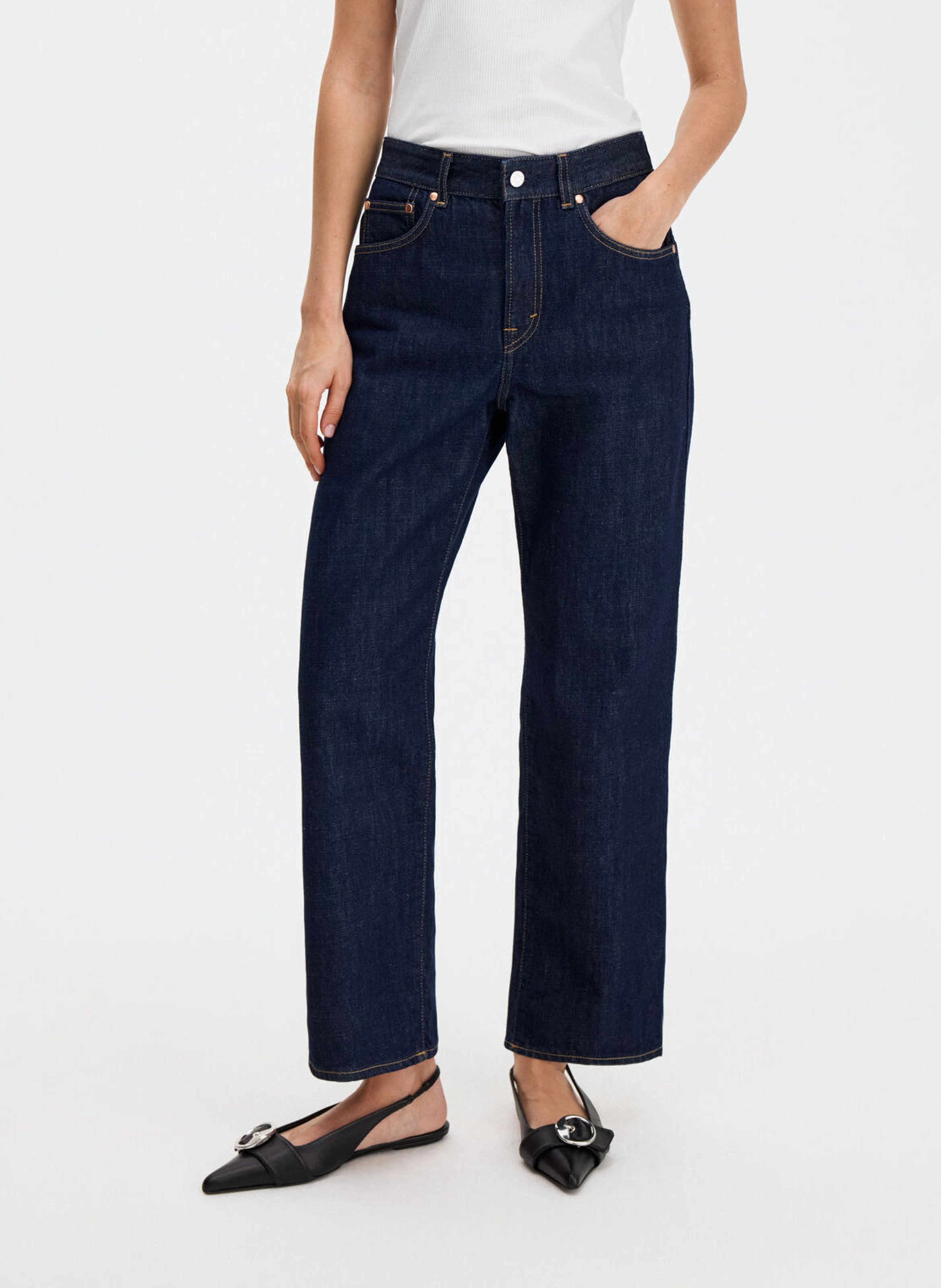 Jean droit taille haute en denim brut FILIPPA K Bleu