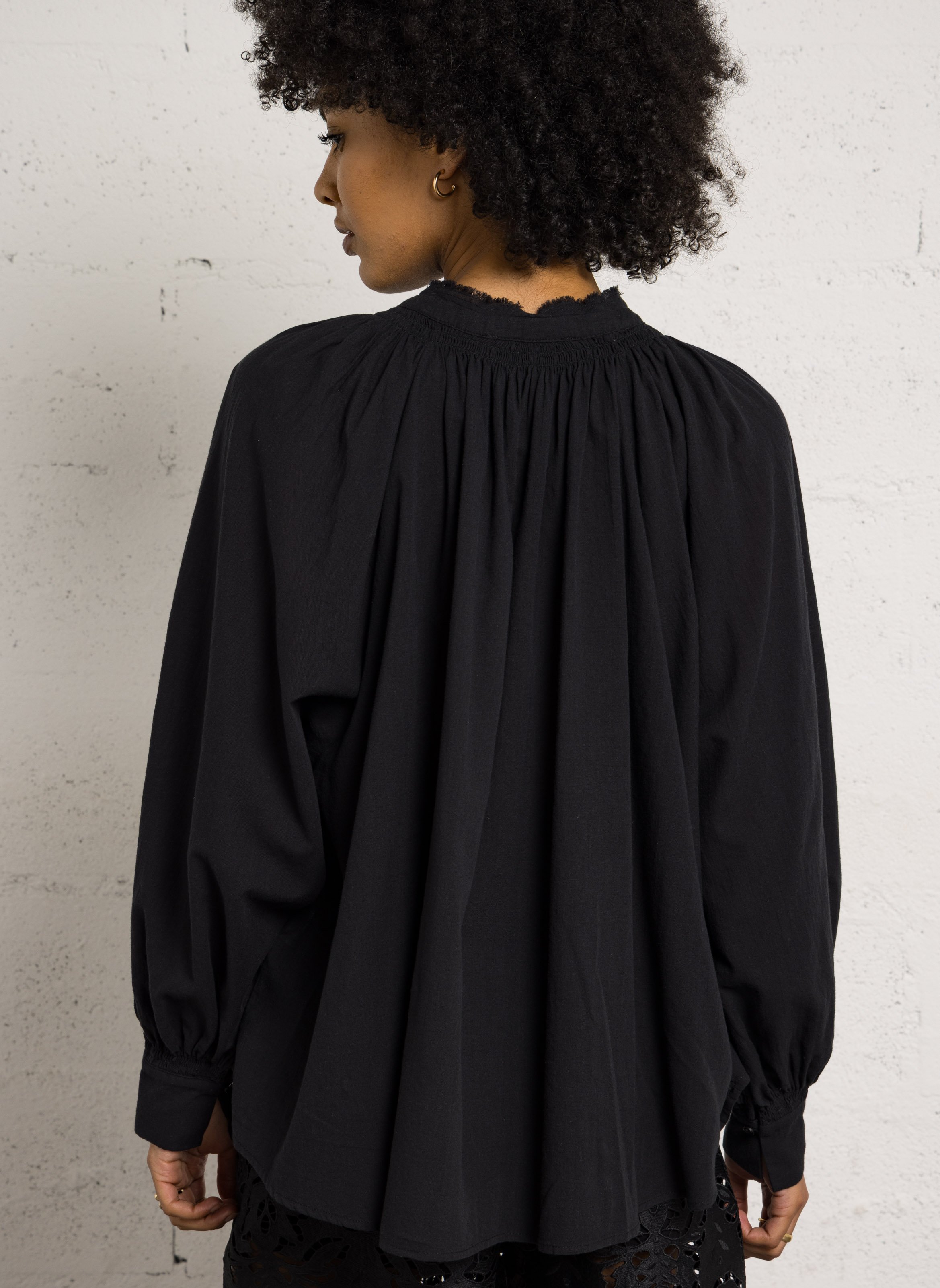 Katoenen blouse met tuniekhals BERENICE Zwart