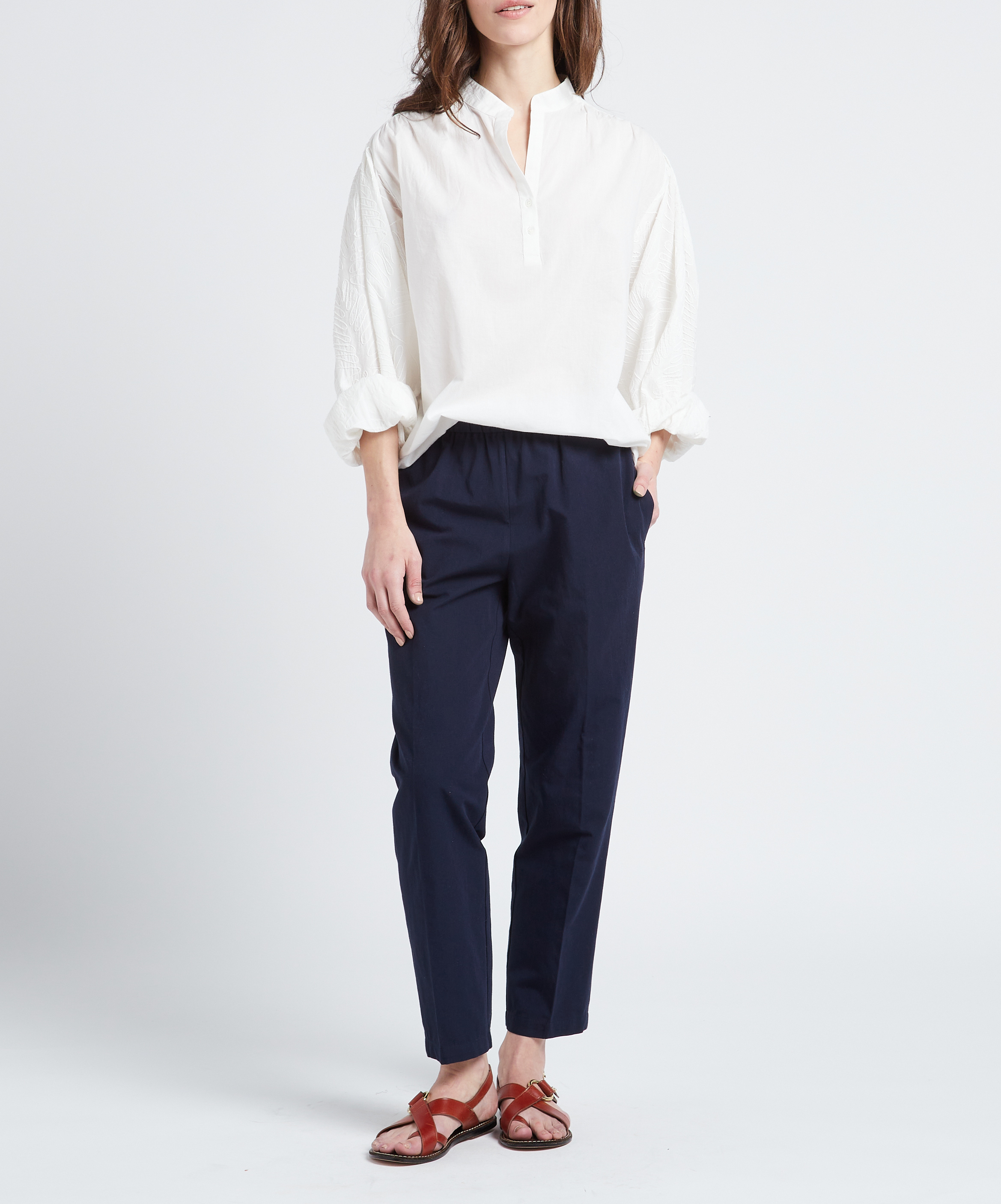 Loose-fit textured cotton blouse V DE VINSTER White