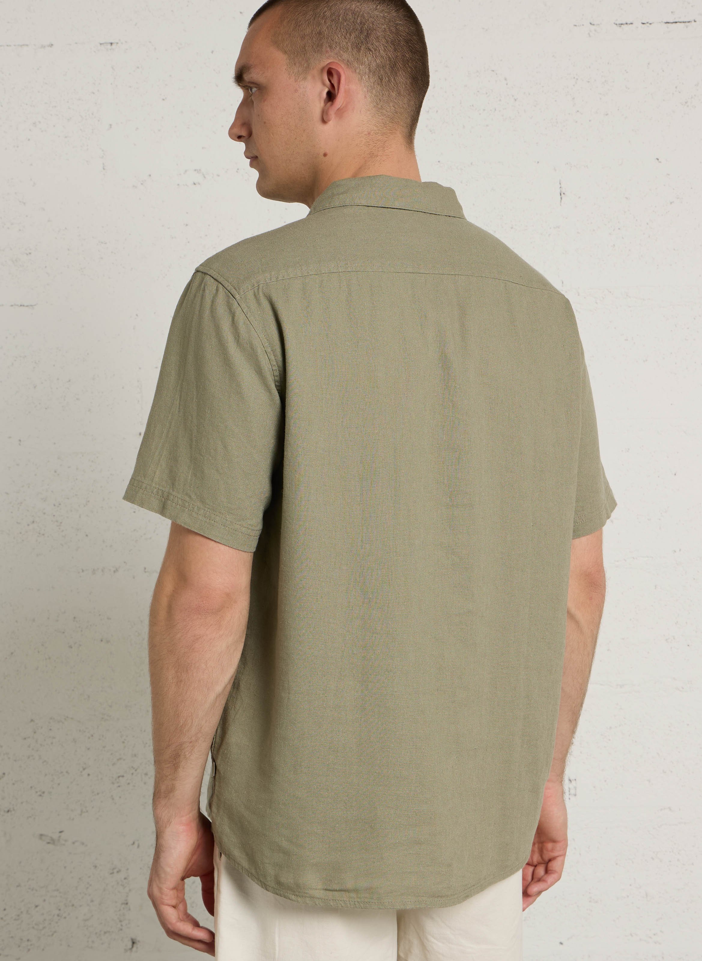 Linen-blend shirt SOLID Green