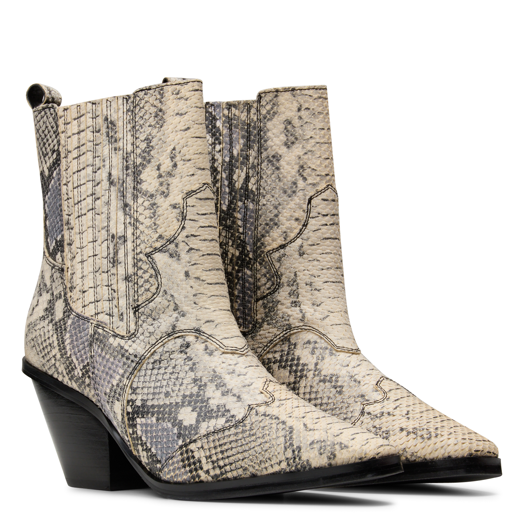Santiags en cuir effet python IKKS Blanc
