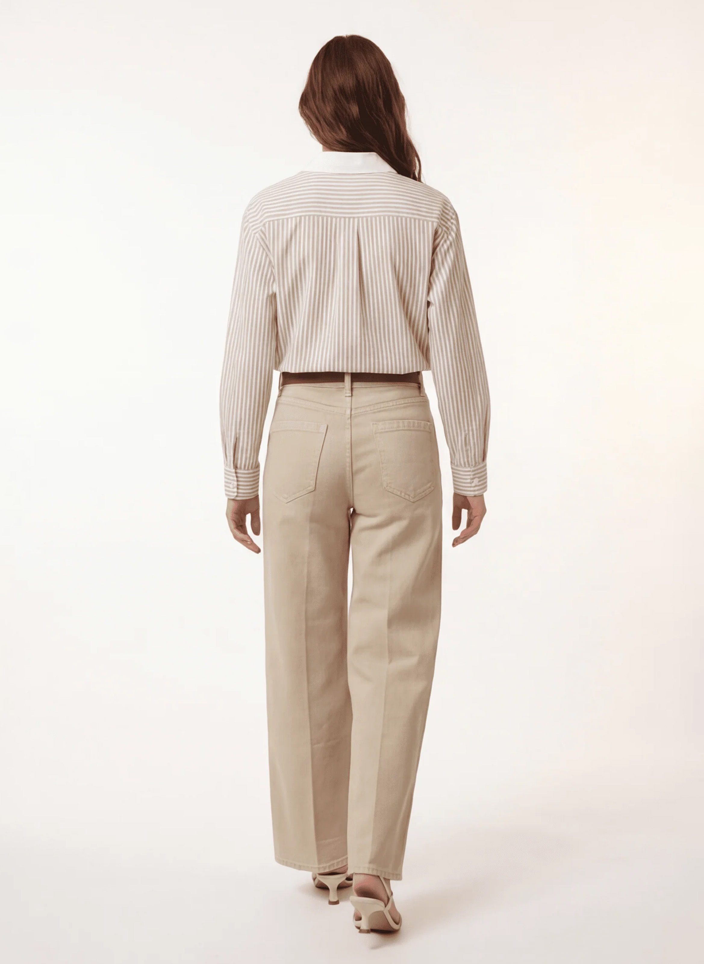 Jean large taille haute en coton mélangé KOOKAI Beige