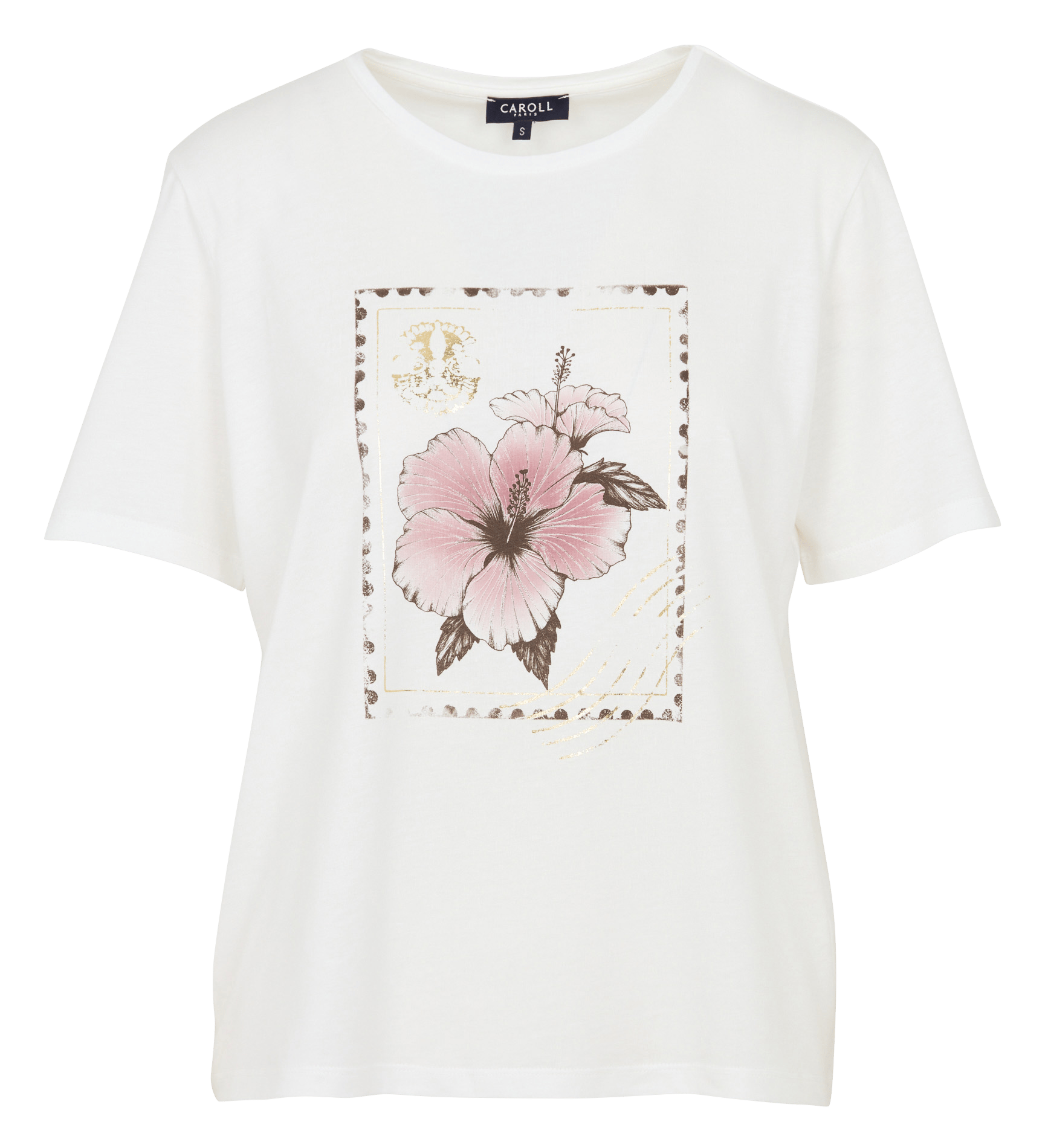 Tee-shirt col rond en coton mélangé CAROLL Marron