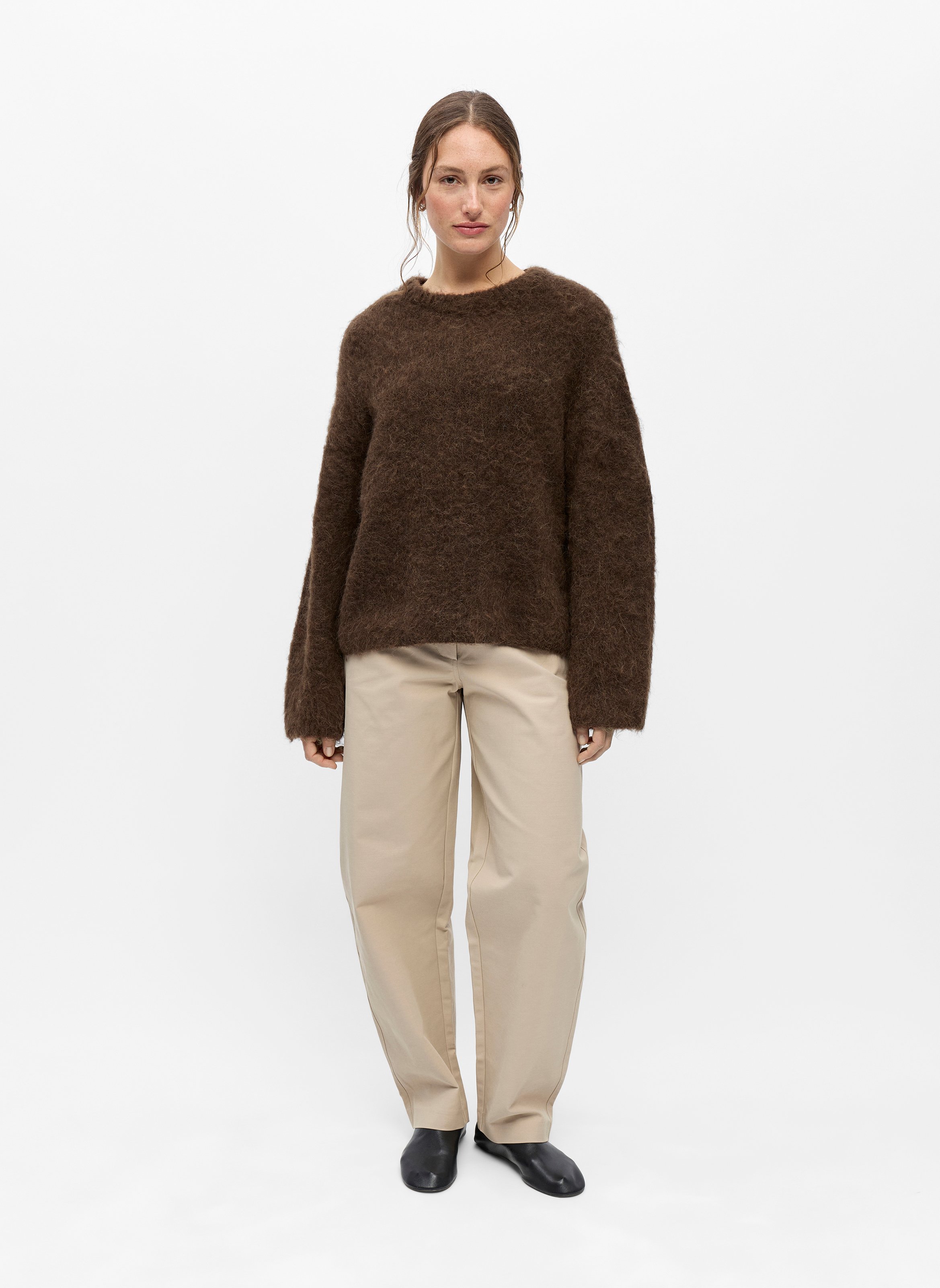 Pull ample col rond en laine mélangée OBJECT Marron