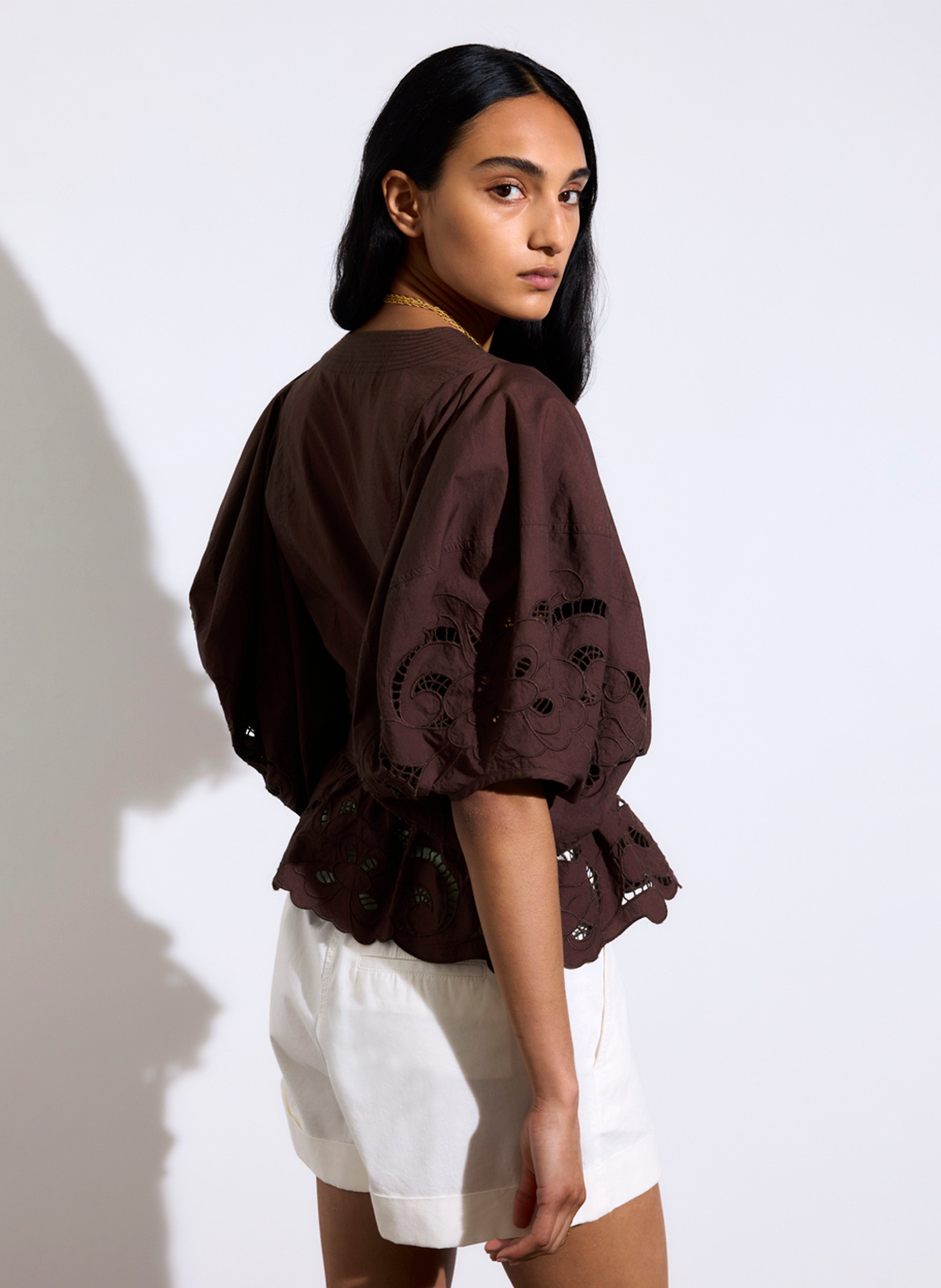 Katoenen blouse met V-hals VANESSA BRUNO Bruin