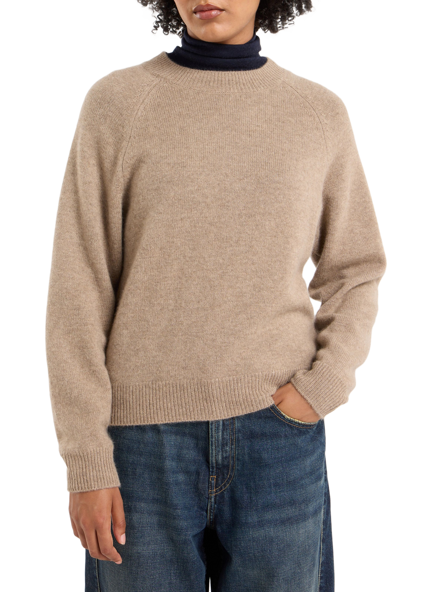 Straight fit plain round neck cashmere sweater SAISON 1865 Brown