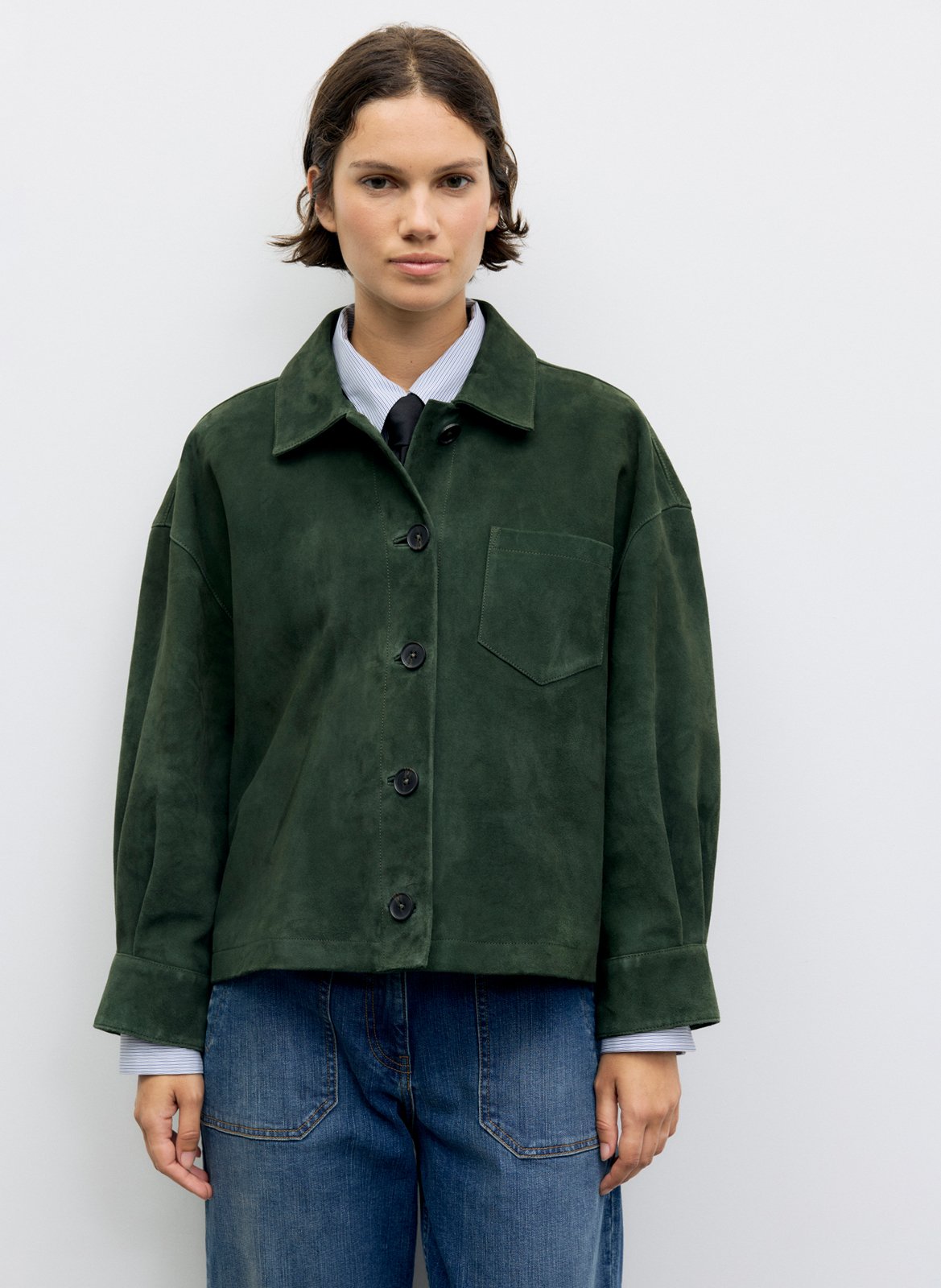 Straight leather jacket with classic collar GERARD DAREL Green