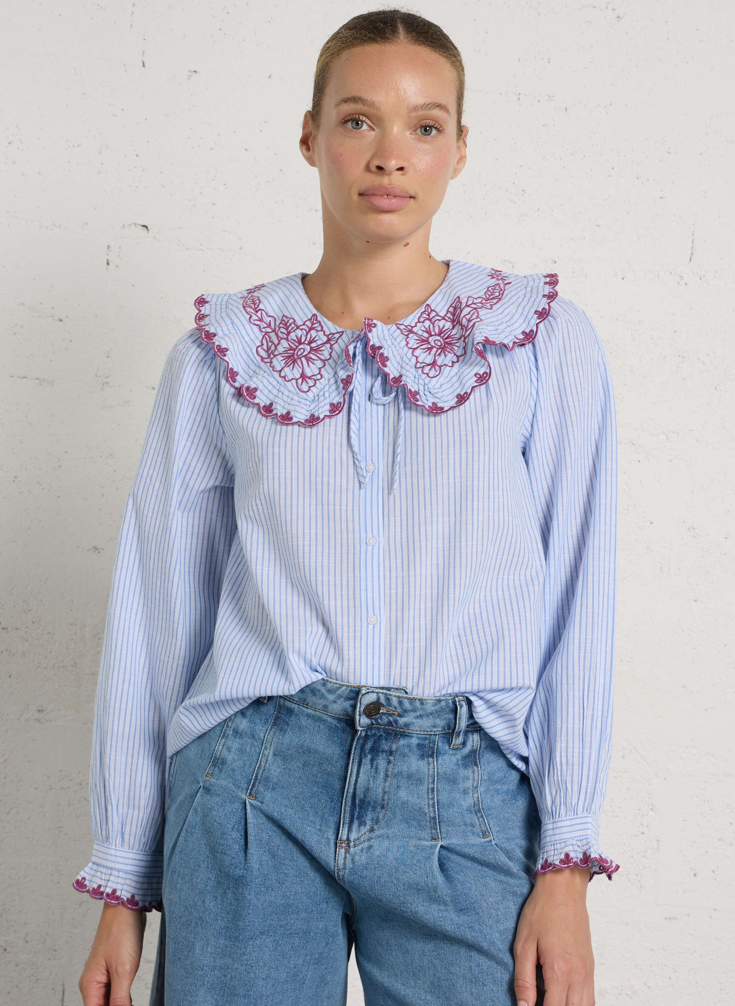 Cotton shirt with Peter Pan collar SUD EXPRESS Blue