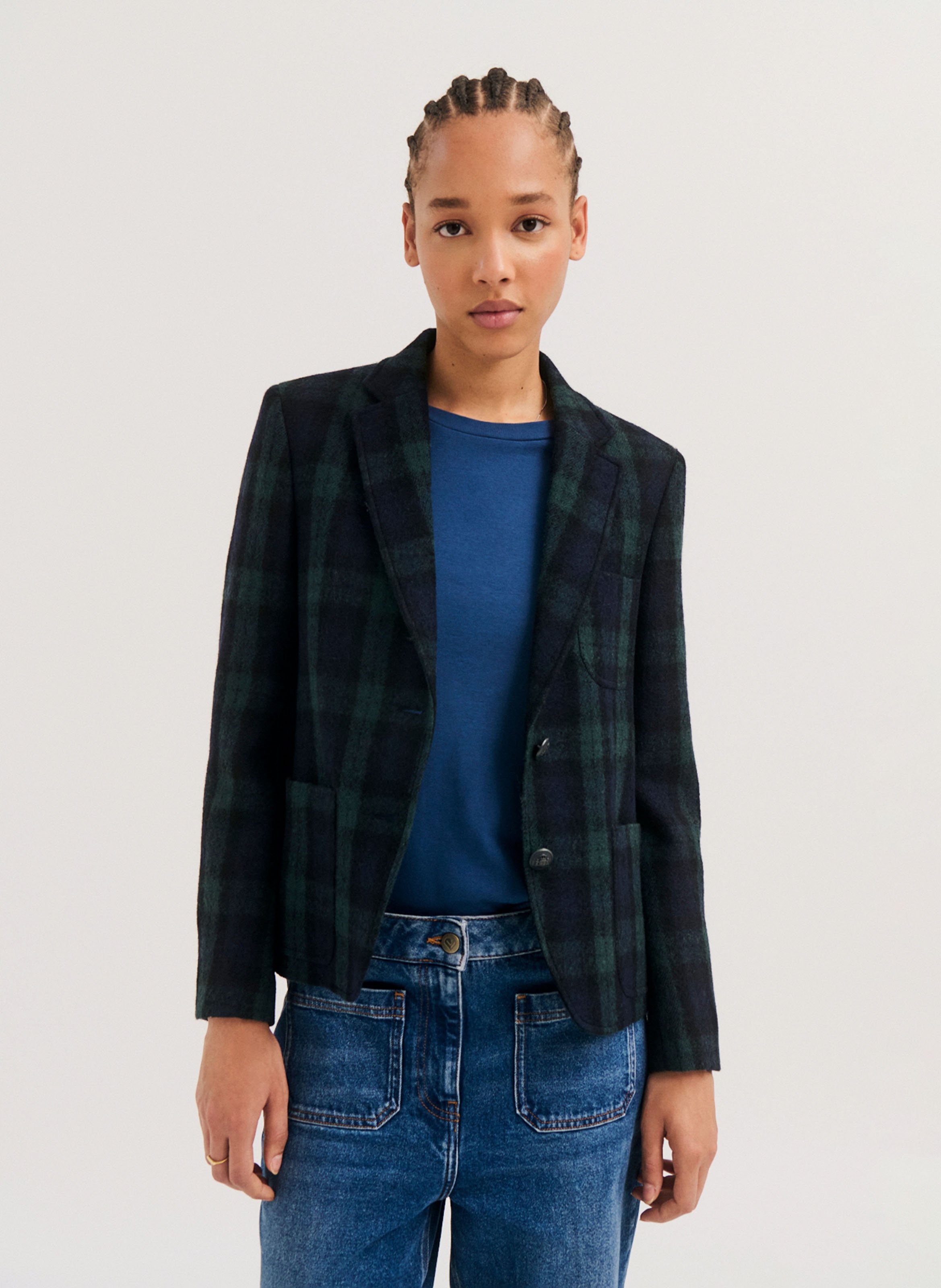 Blazer van bedrukte wollen stof PABLO Blauw