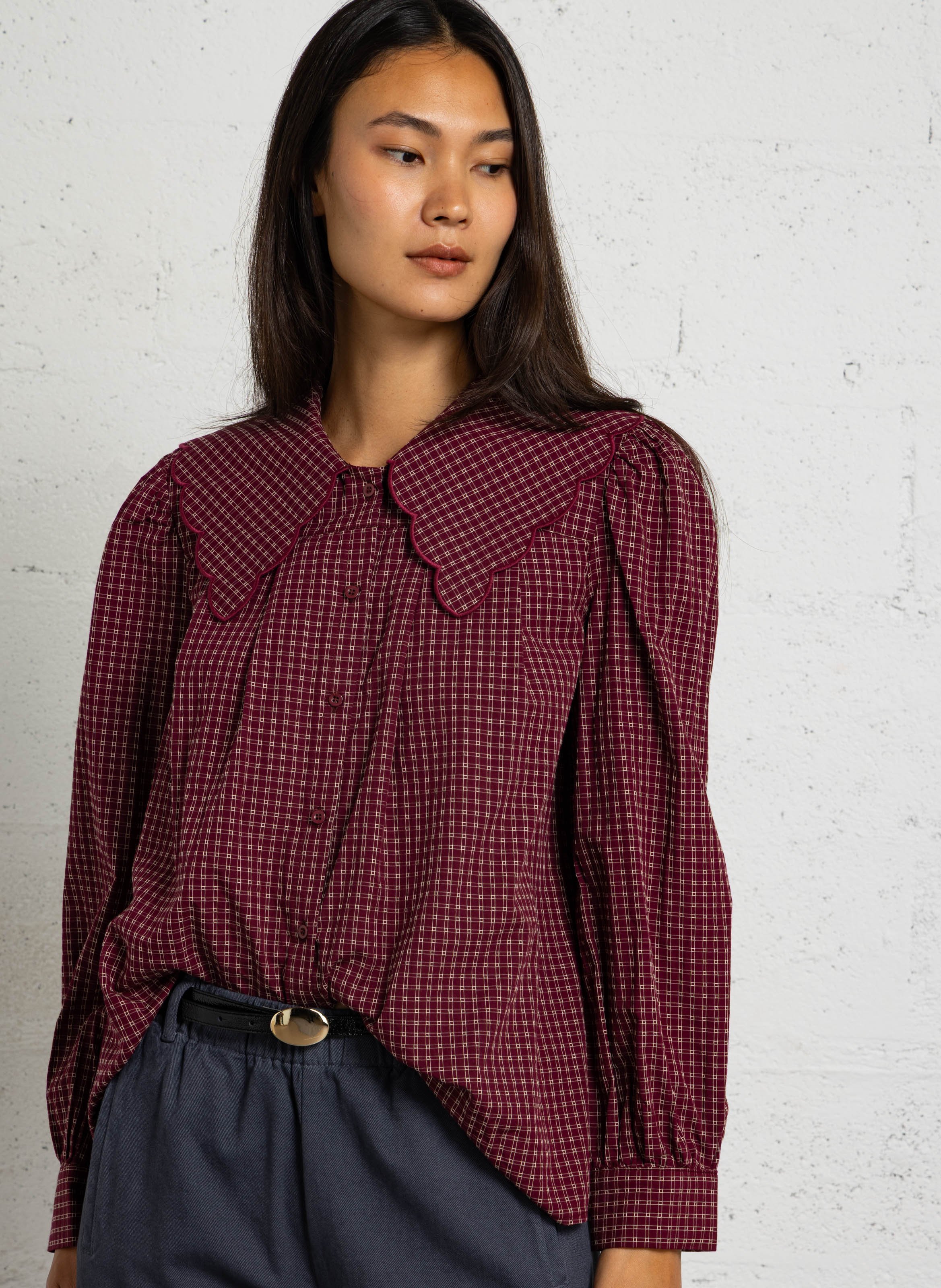 Chemise col claudine en coton SEE U SOON Violet